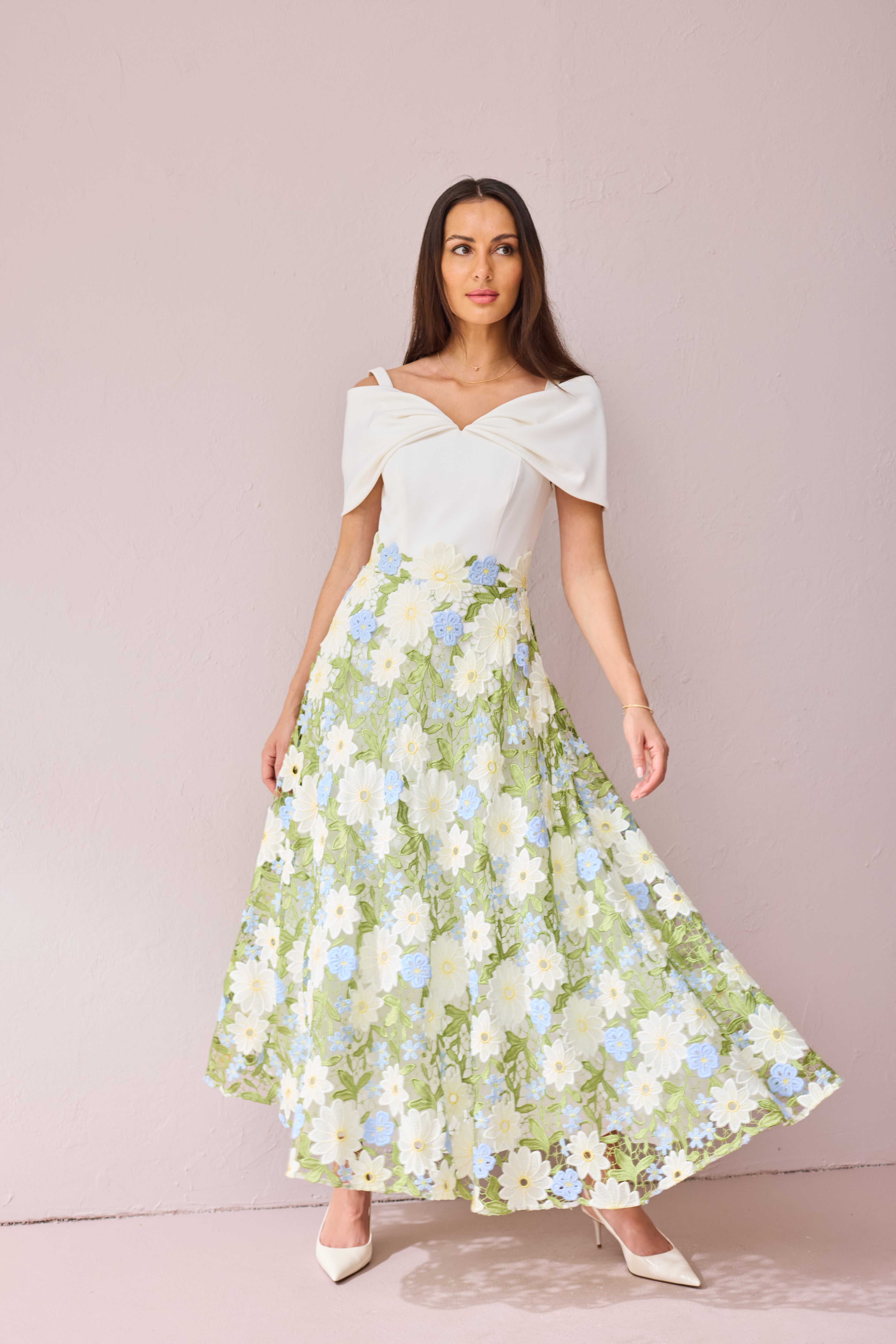 KATE Cream Lilac Embroidered Dress