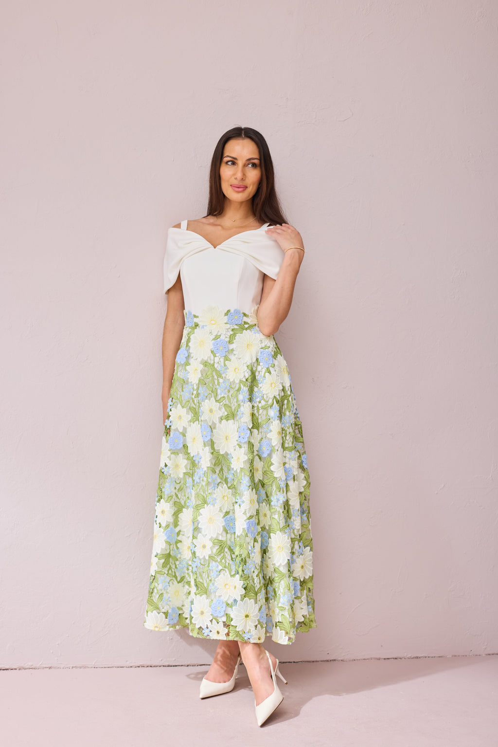 KATE Cream Lilac Embroidered Dress