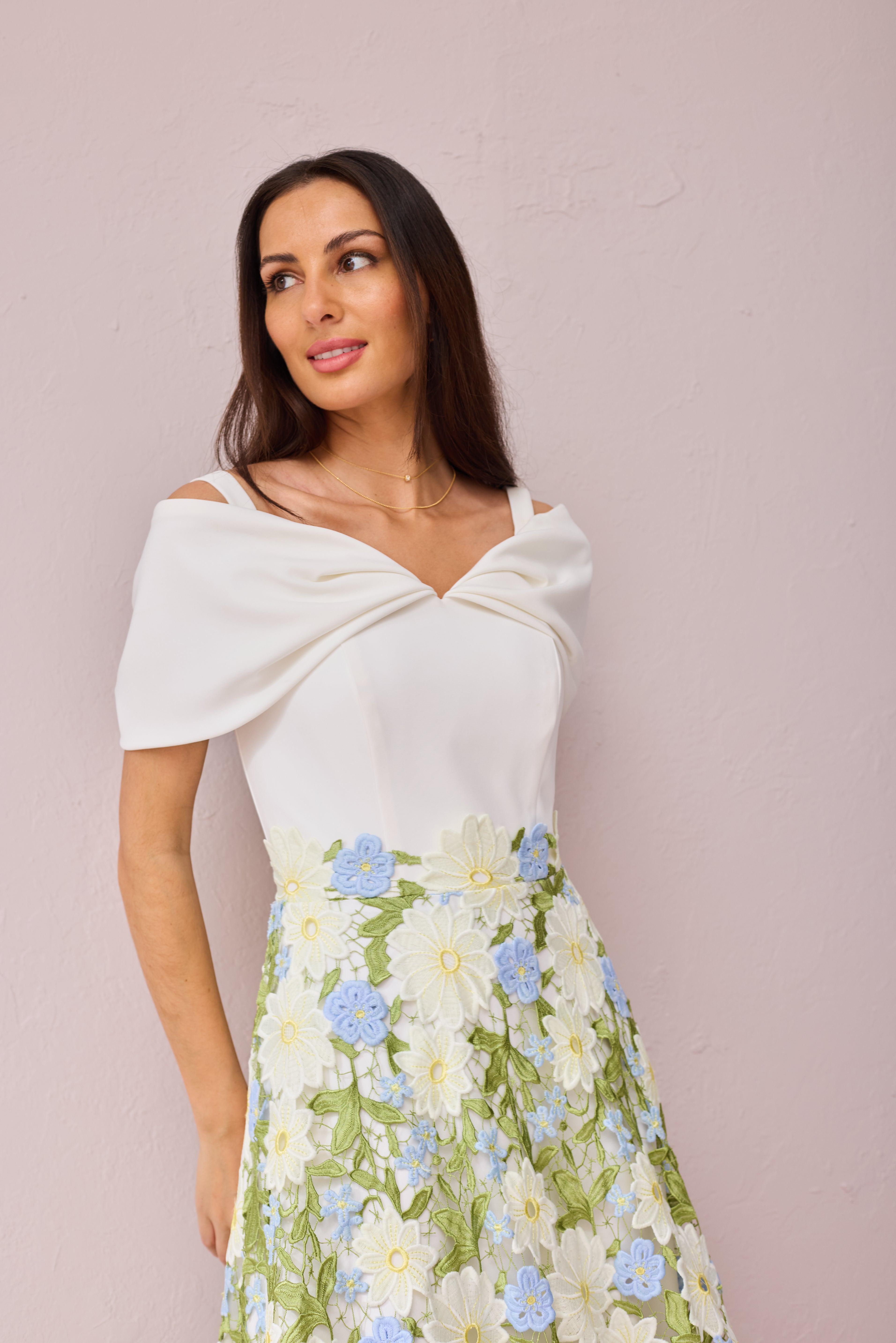 KATE Cream Lilac Embroidered Dress