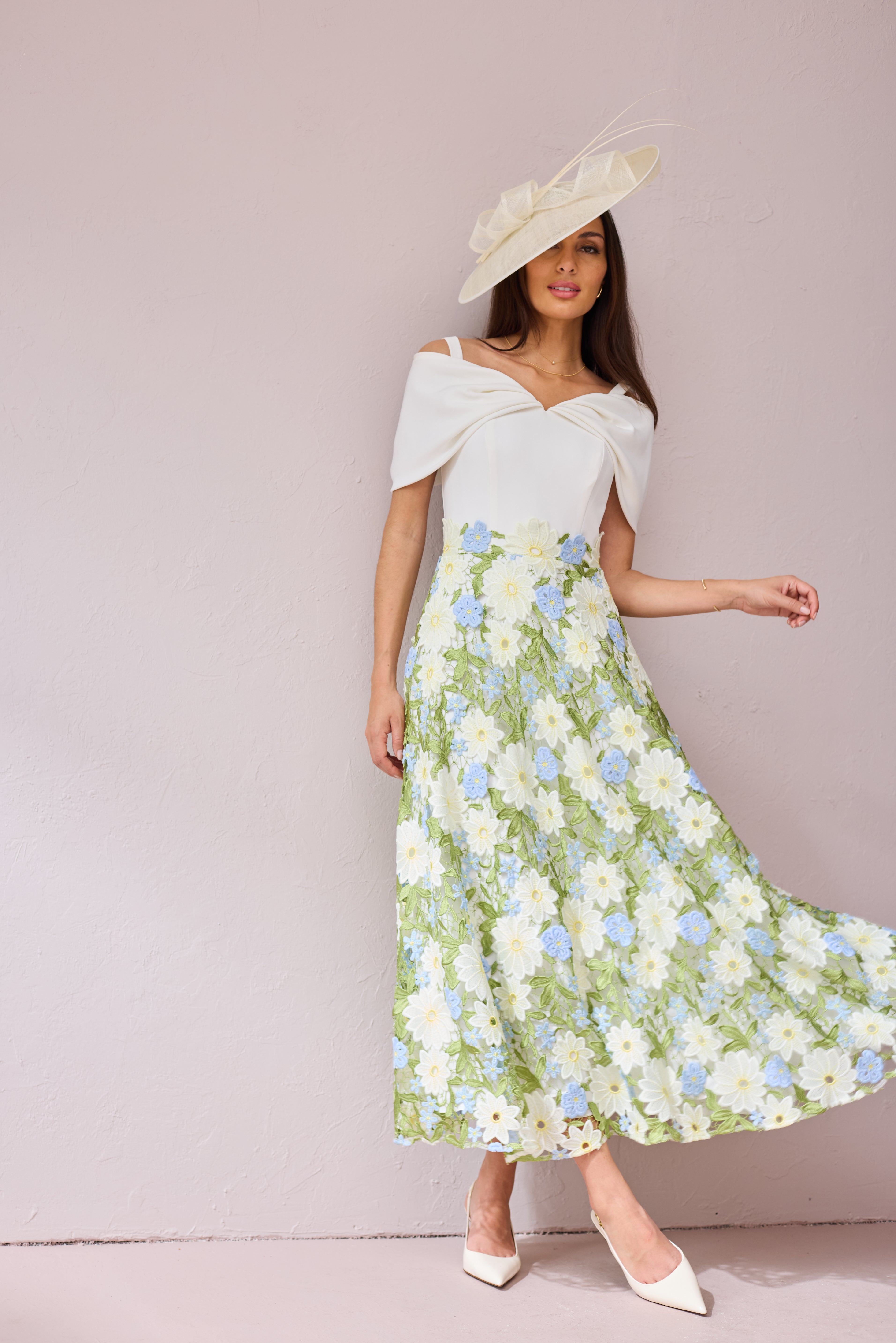 KATE Cream Lilac Embroidered Dress