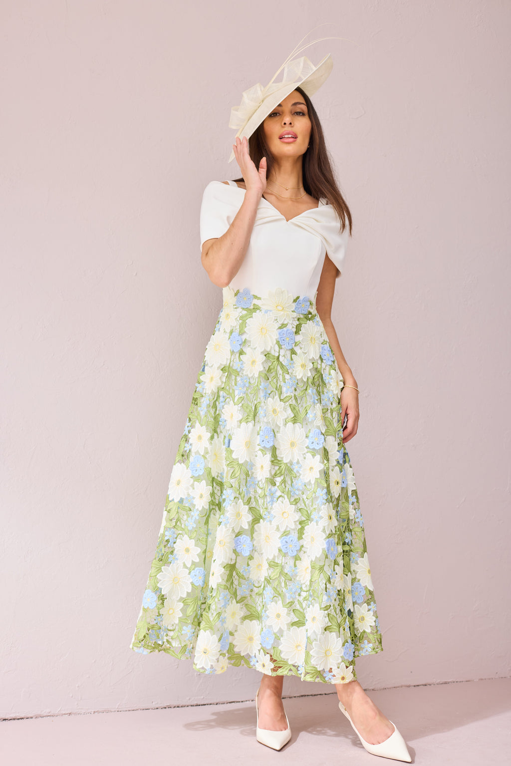 KATE Cream Lilac Embroidered Dress