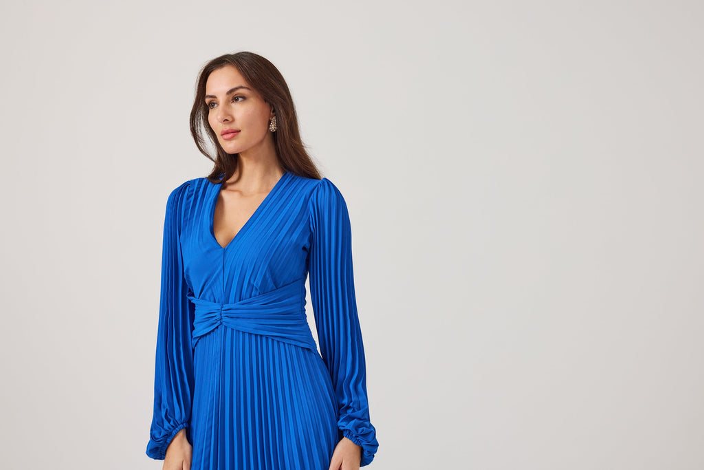 LENORA  Cobalt Pleat Dress.