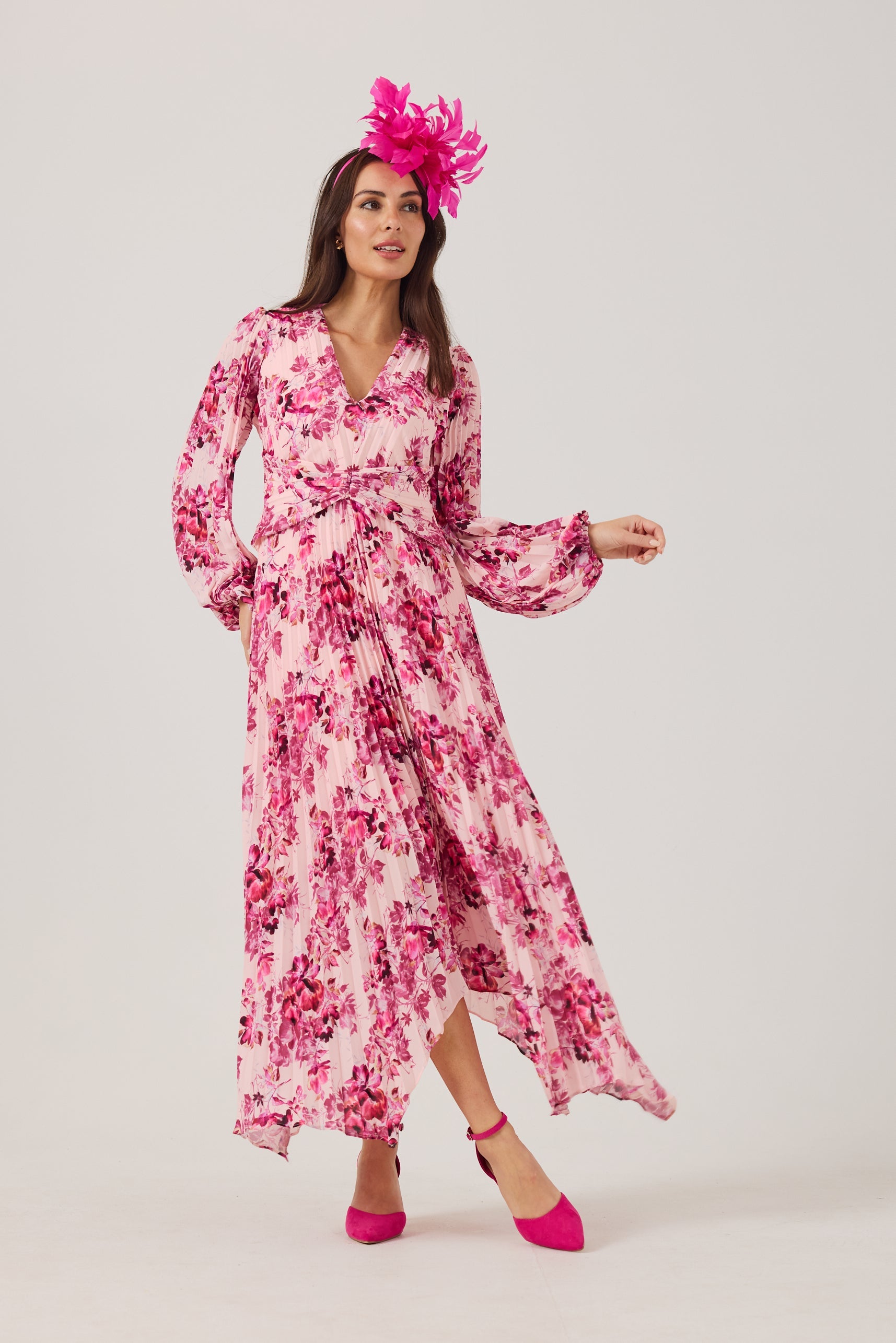LENORA Pink Print Pleat dress.