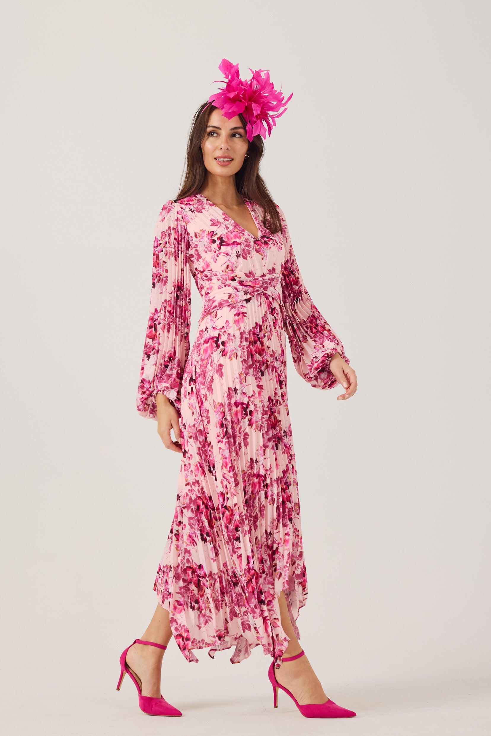 LENORA Pink Print Pleat dress.