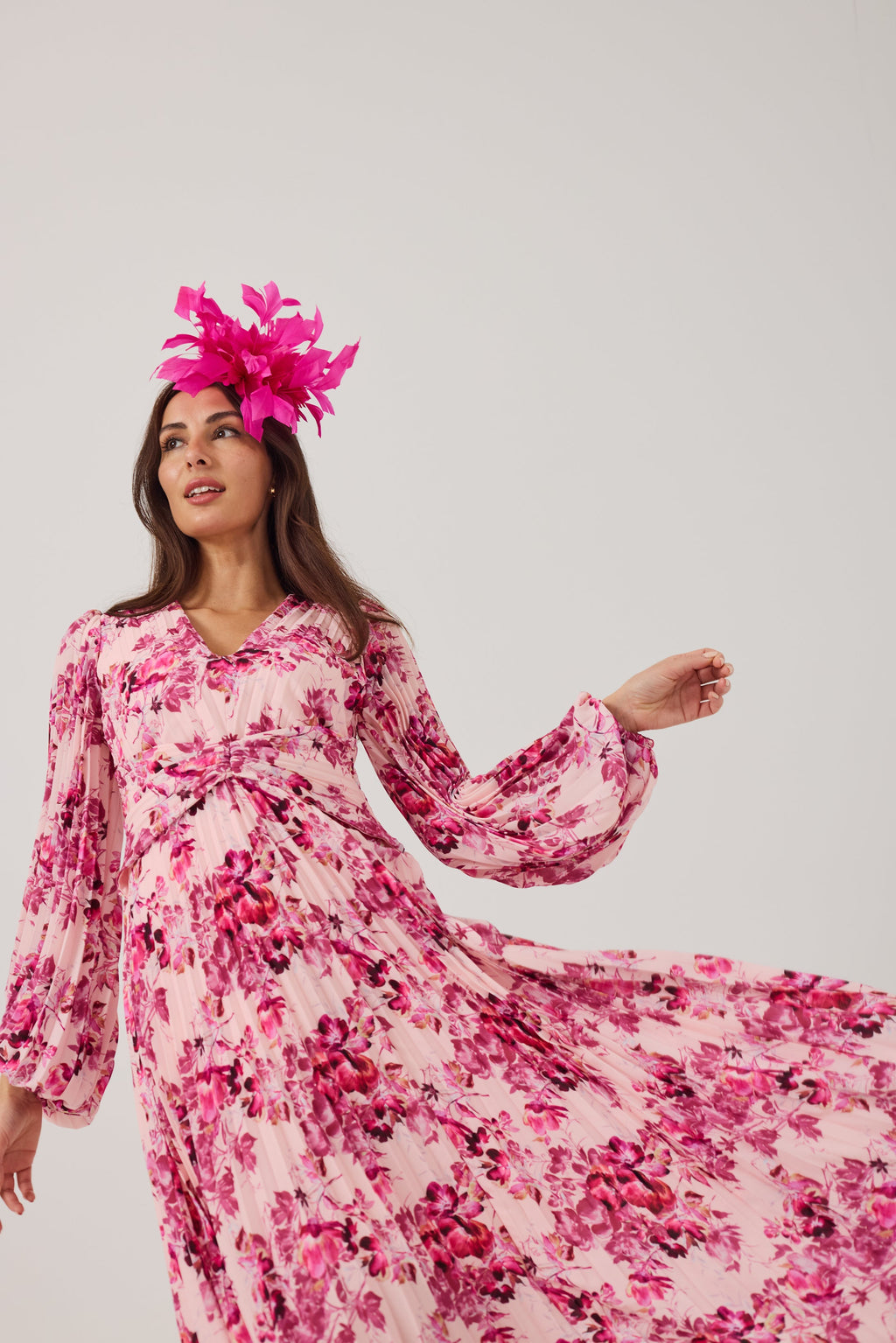 LENORA Pink Print Pleat dress.