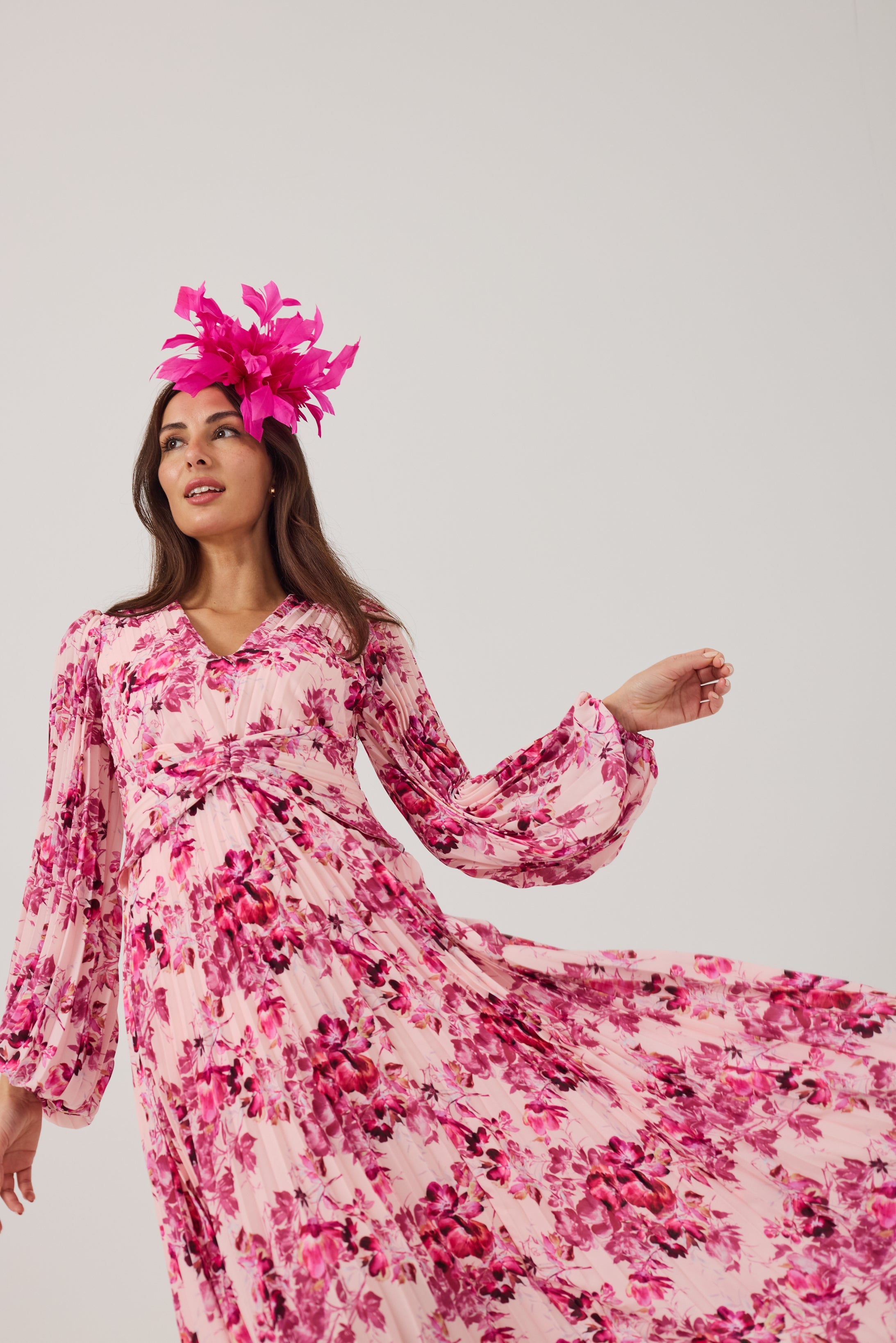 LENORA Pink Print Pleat dress.