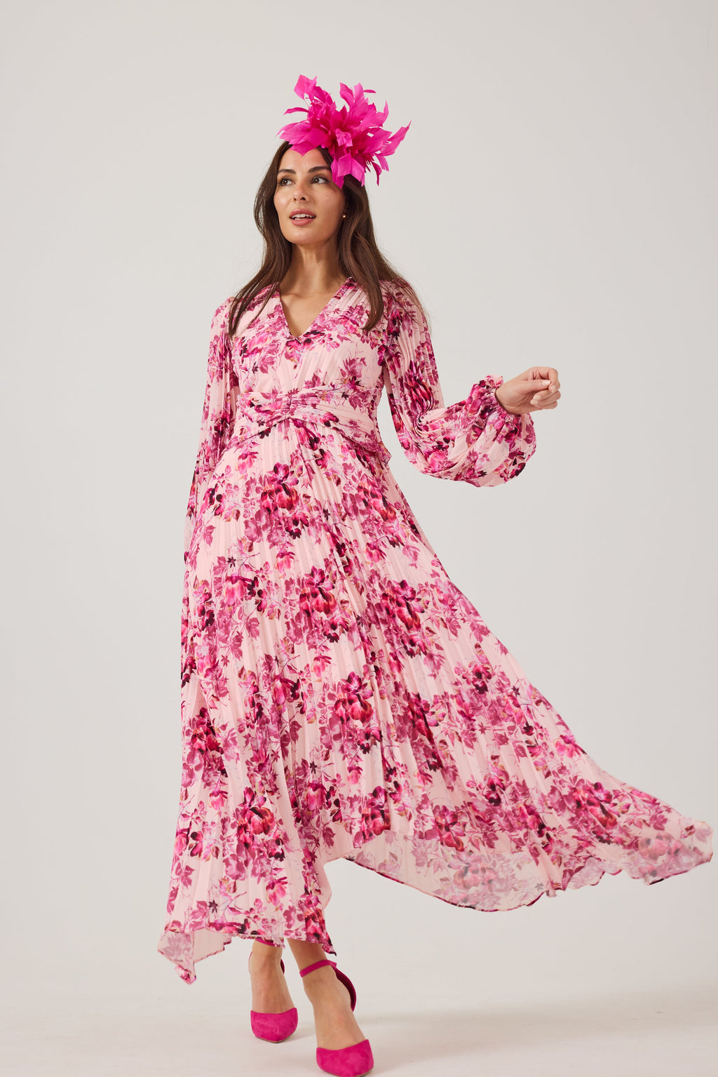 LENORA Pink Print Pleat dress.