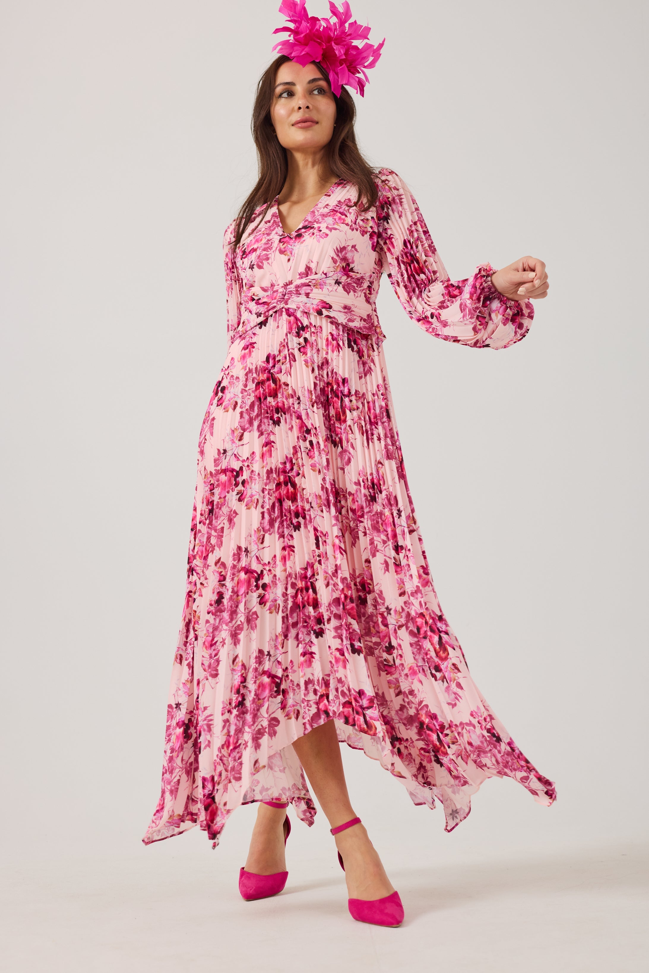 LENORA Pink Print Pleat dress.