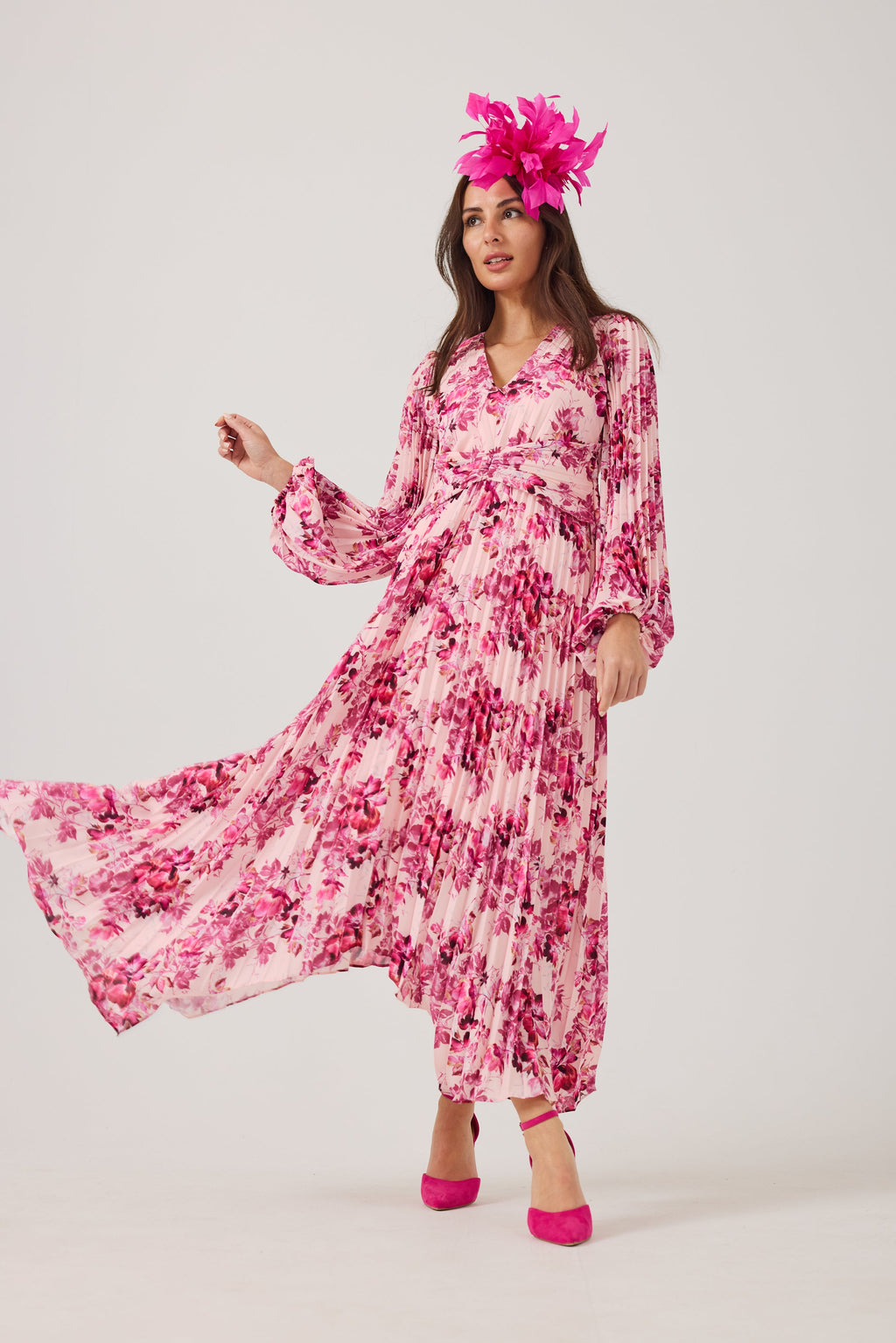 LENORA Pink Print Pleat dress.