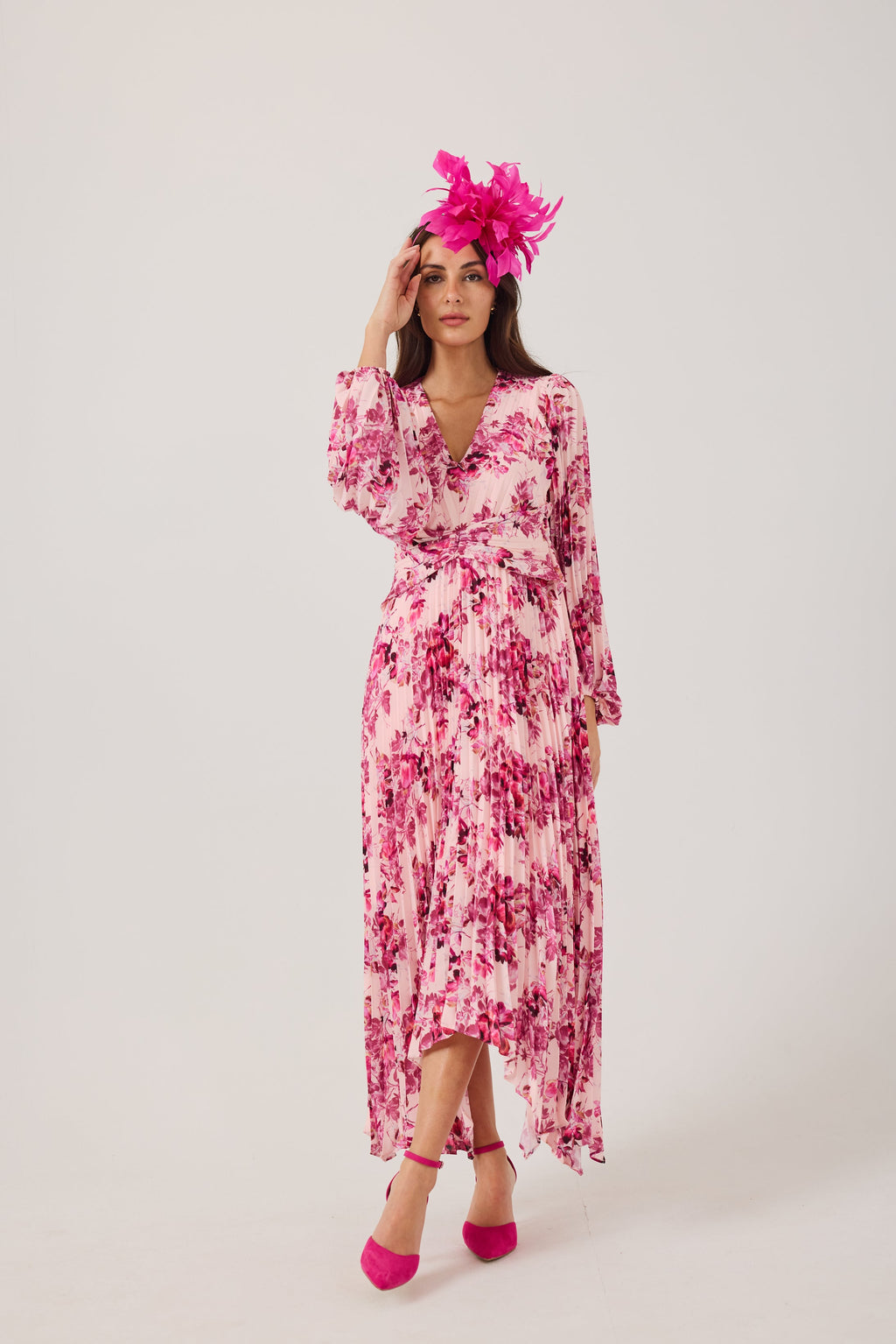 LENORA Pink Print Pleat dress.