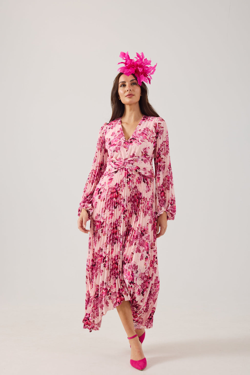 LENORA Pink Print Pleat dress.