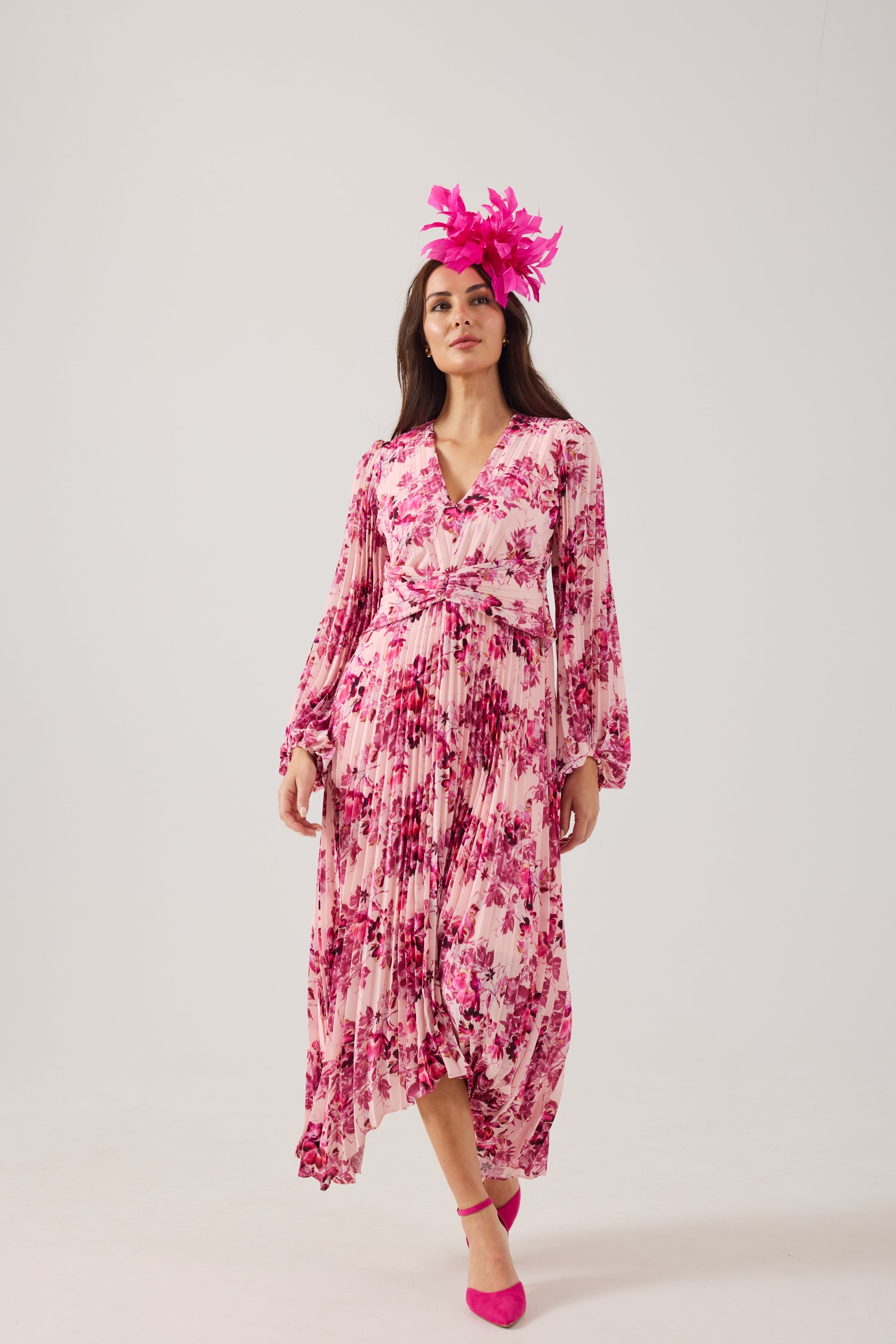 LENORA Pink Print Pleat dress.