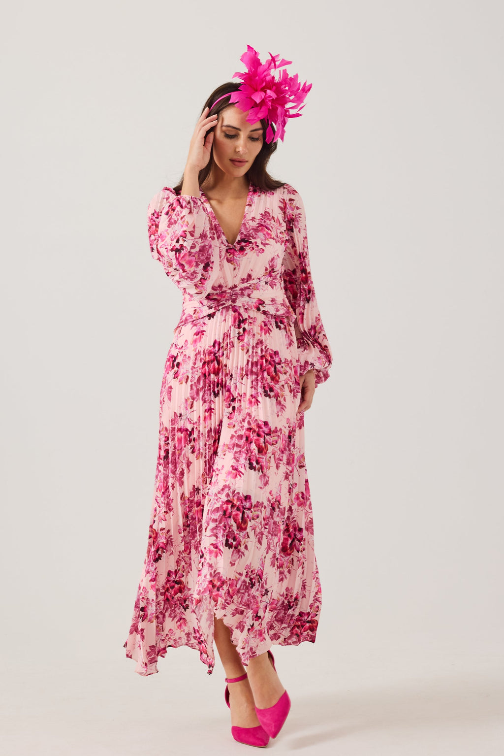 LENORA Pink Print Pleat dress.