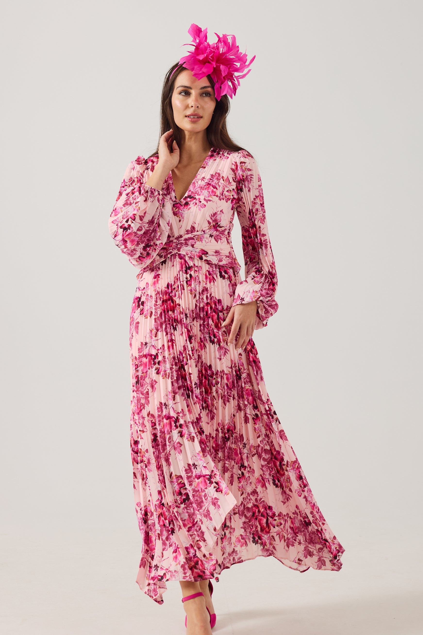 LENORA Pink Print Pleat dress.