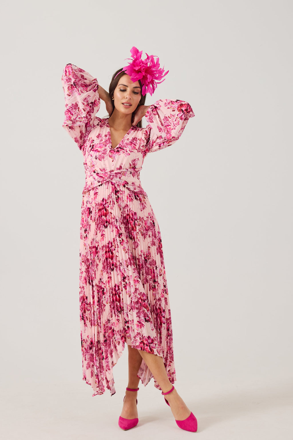 LENORA Pink Print Pleat dress.