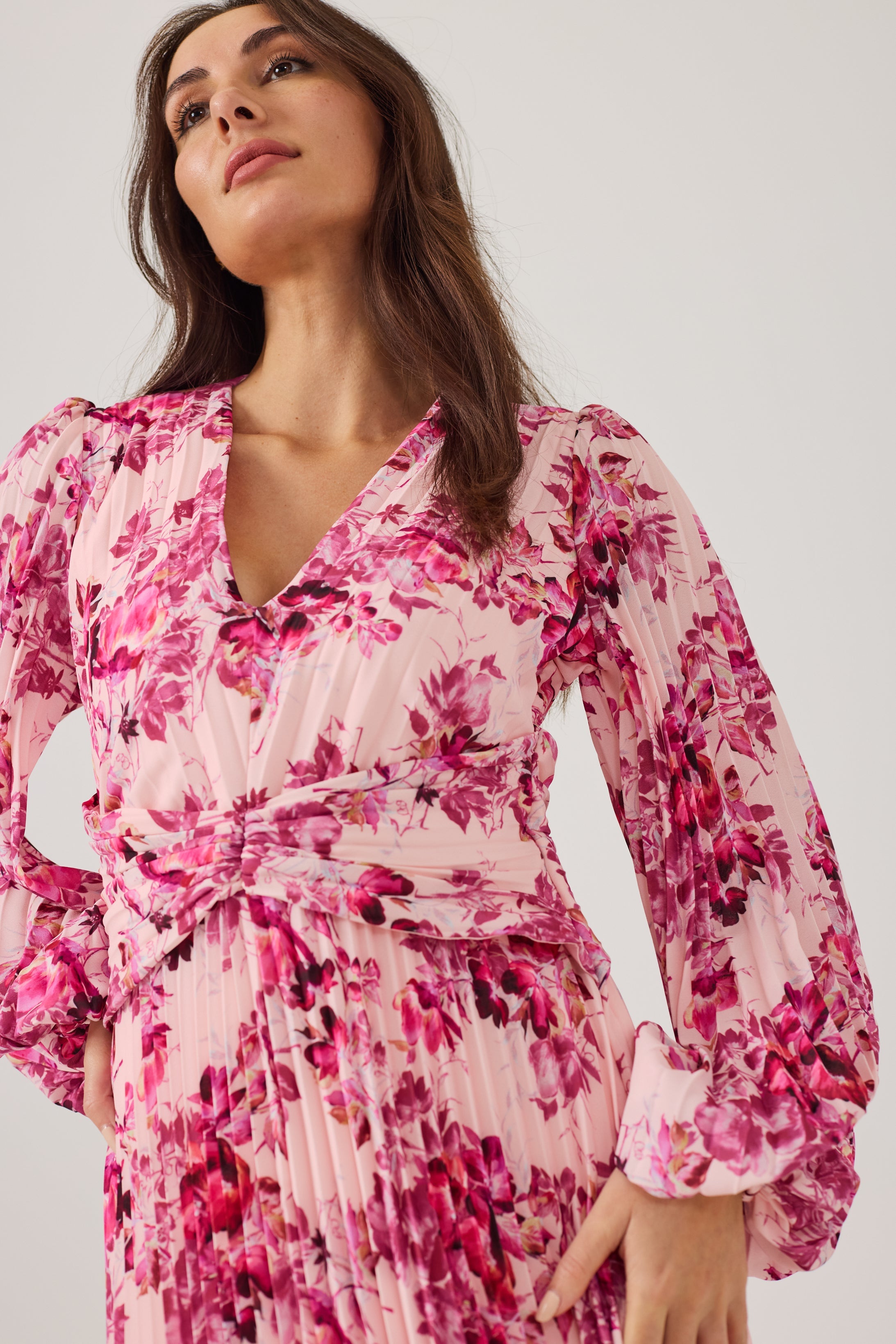 LENORA Pink Print Pleat dress.