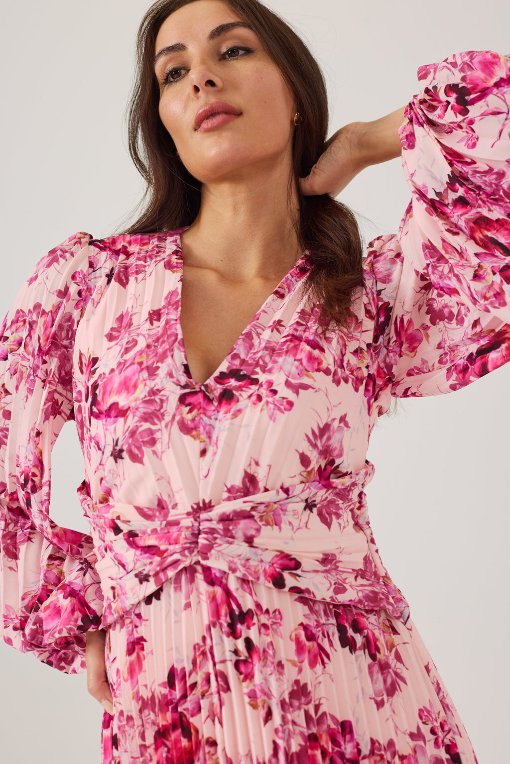 LENORA Pink Print Pleat dress.