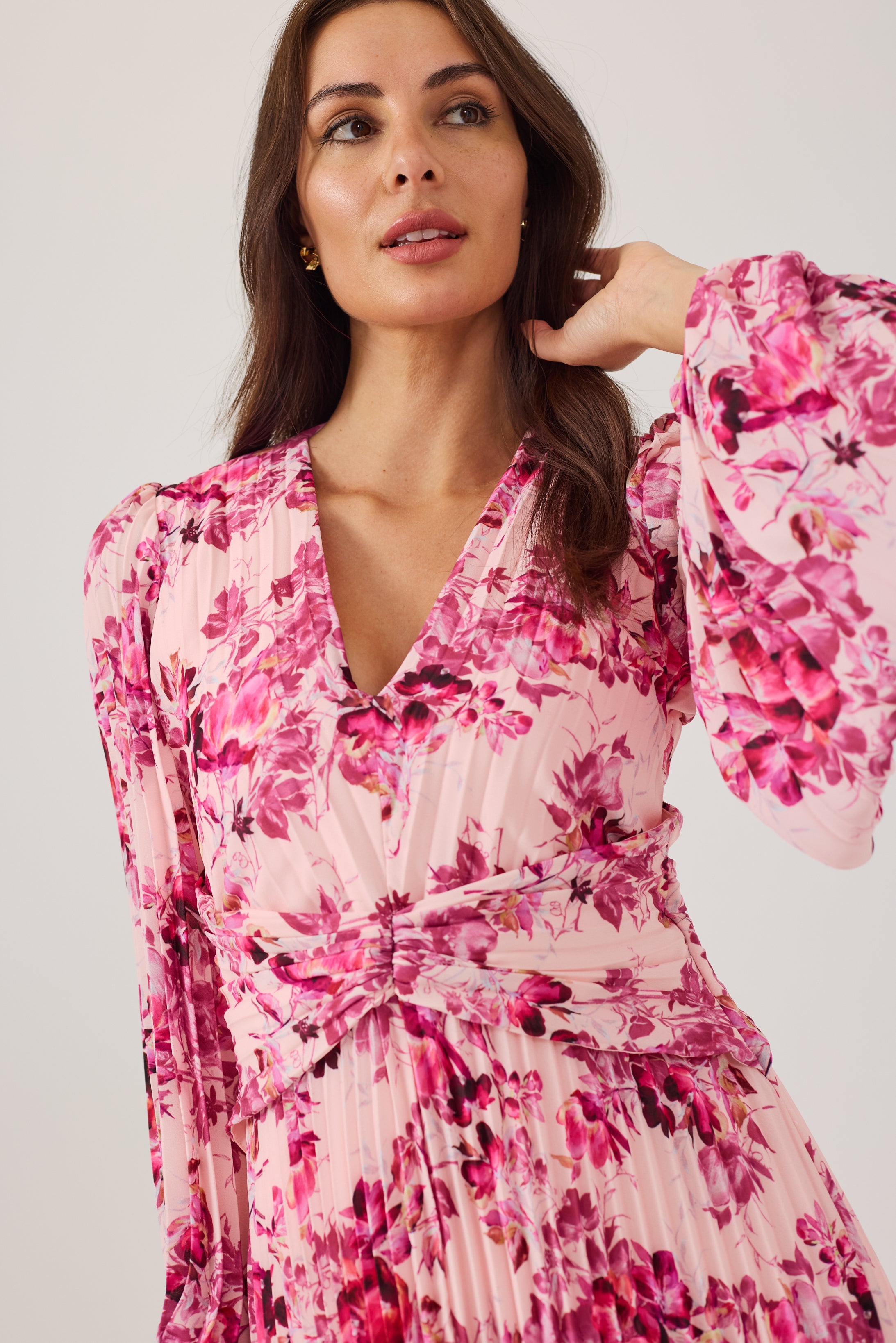 LENORA Pink Print Pleat dress.