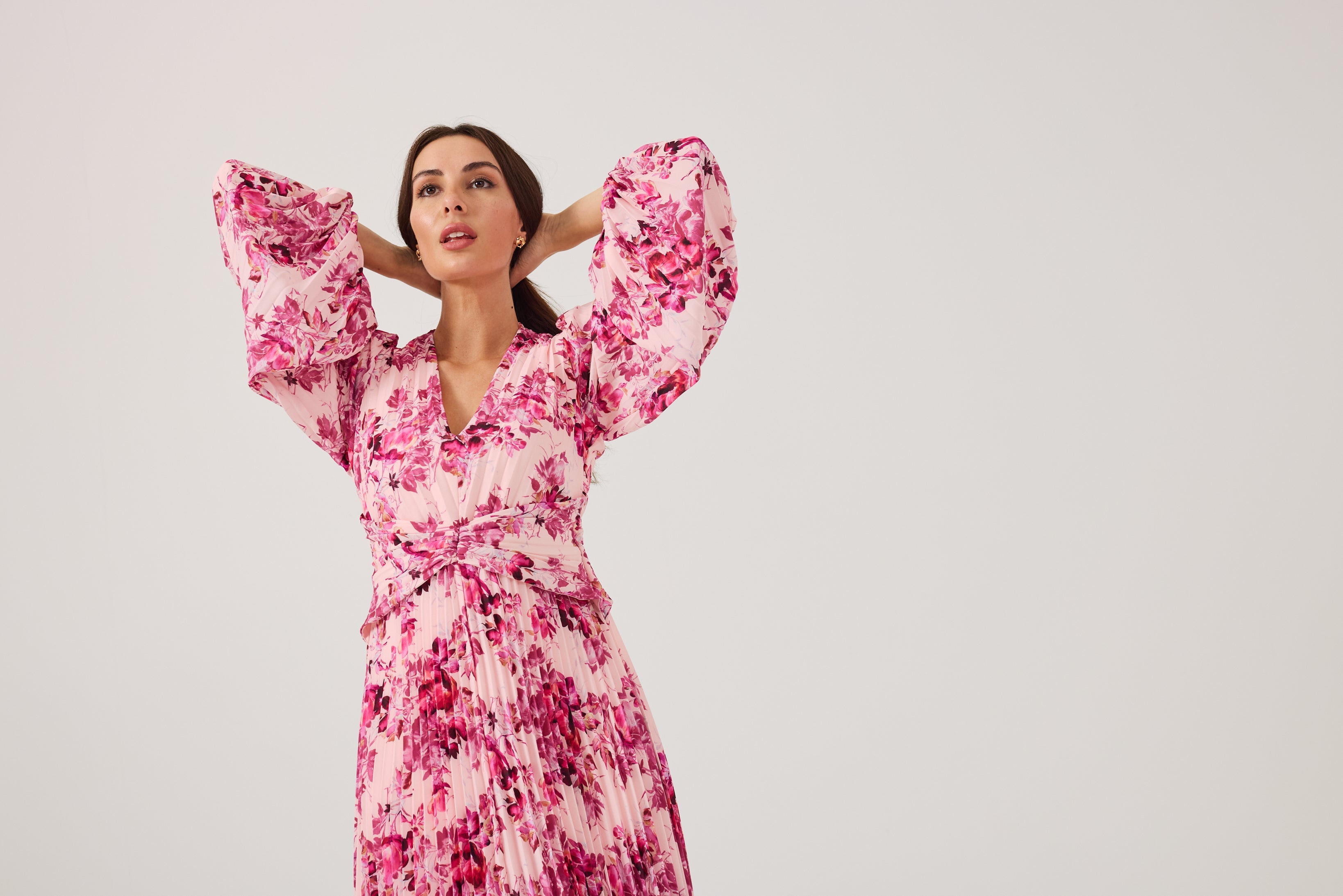 LENORA Pink Print Pleat dress.