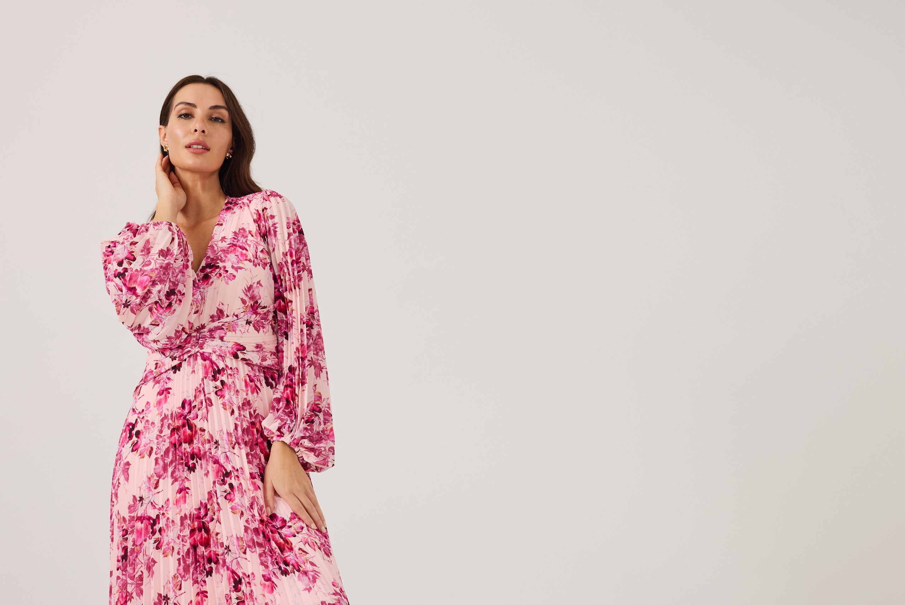 LENORA Pink Print Pleat dress.