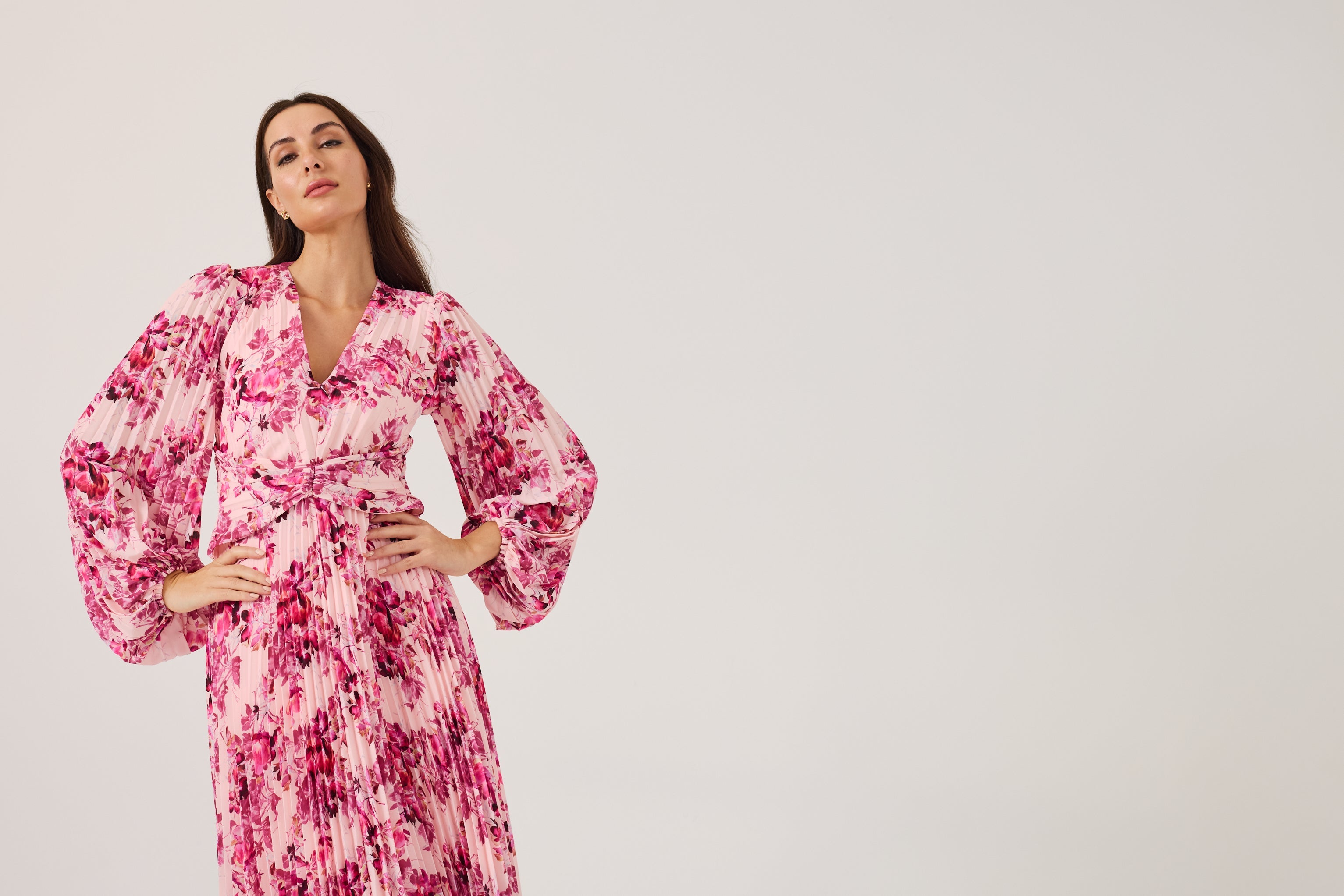 LENORA Pink Print Pleat dress.