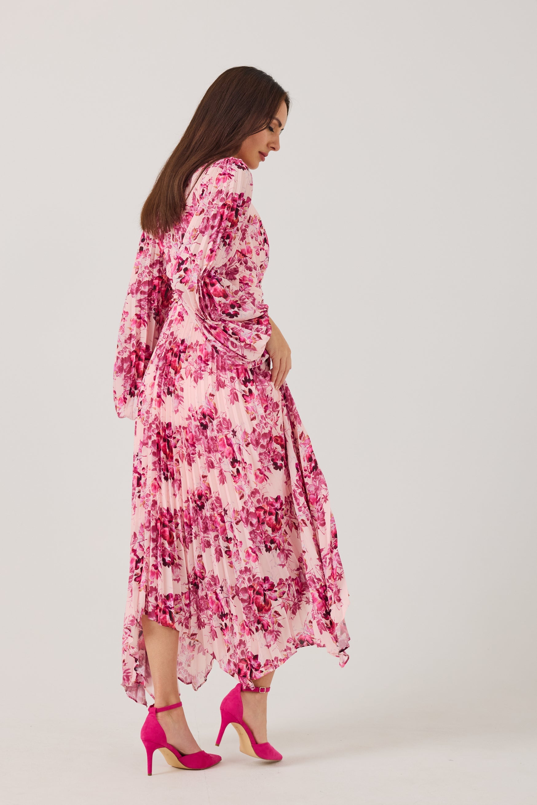 LENORA Pink Print Pleat dress.