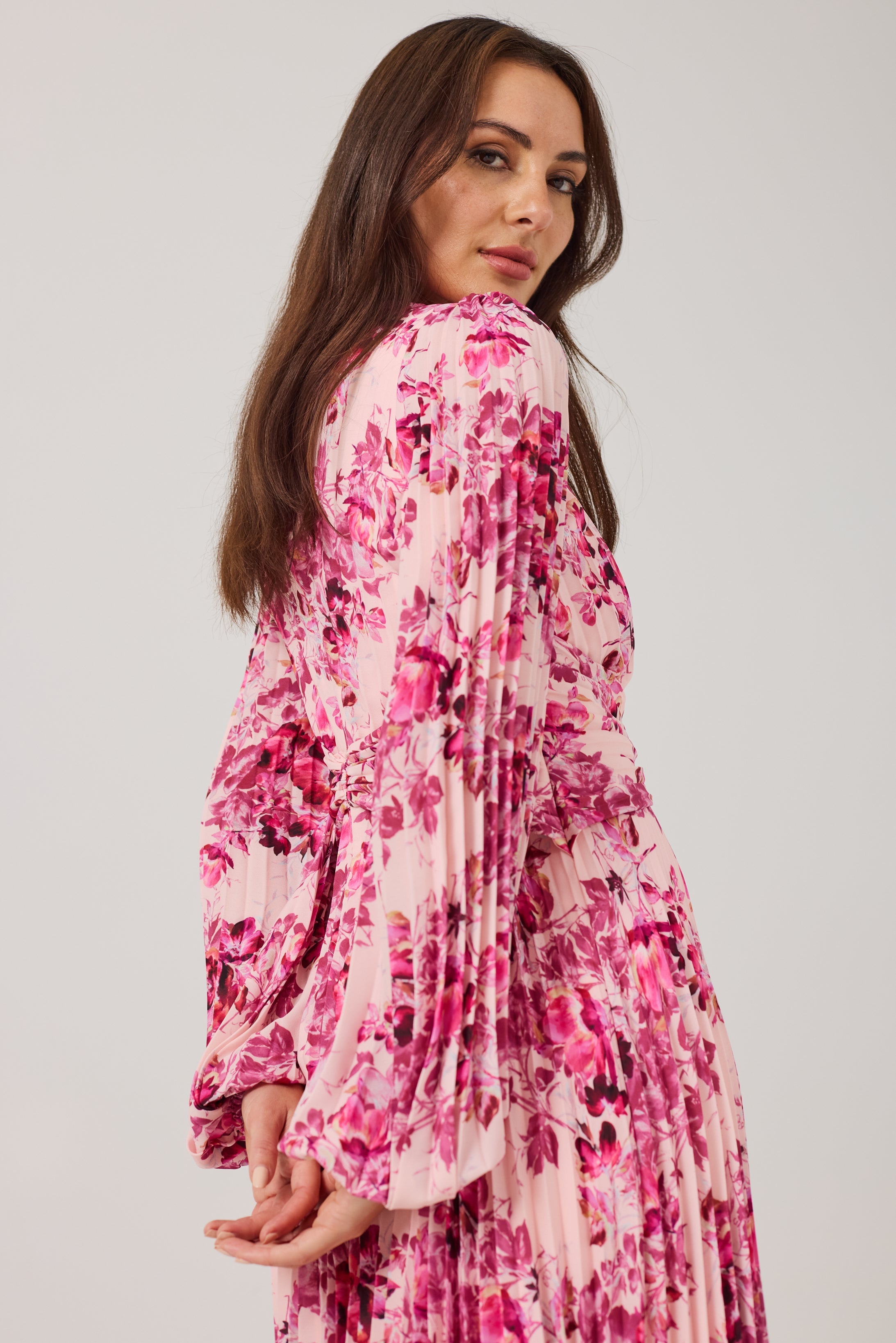 LENORA Pink Print Pleat dress.