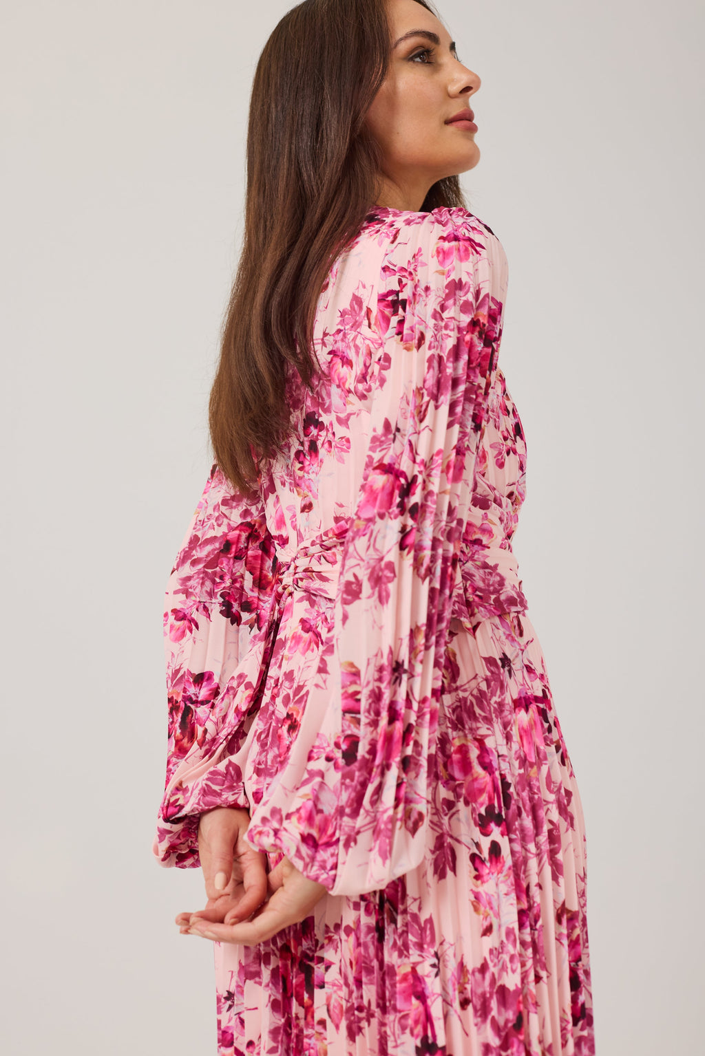 LENORA Pink Print Pleat dress.