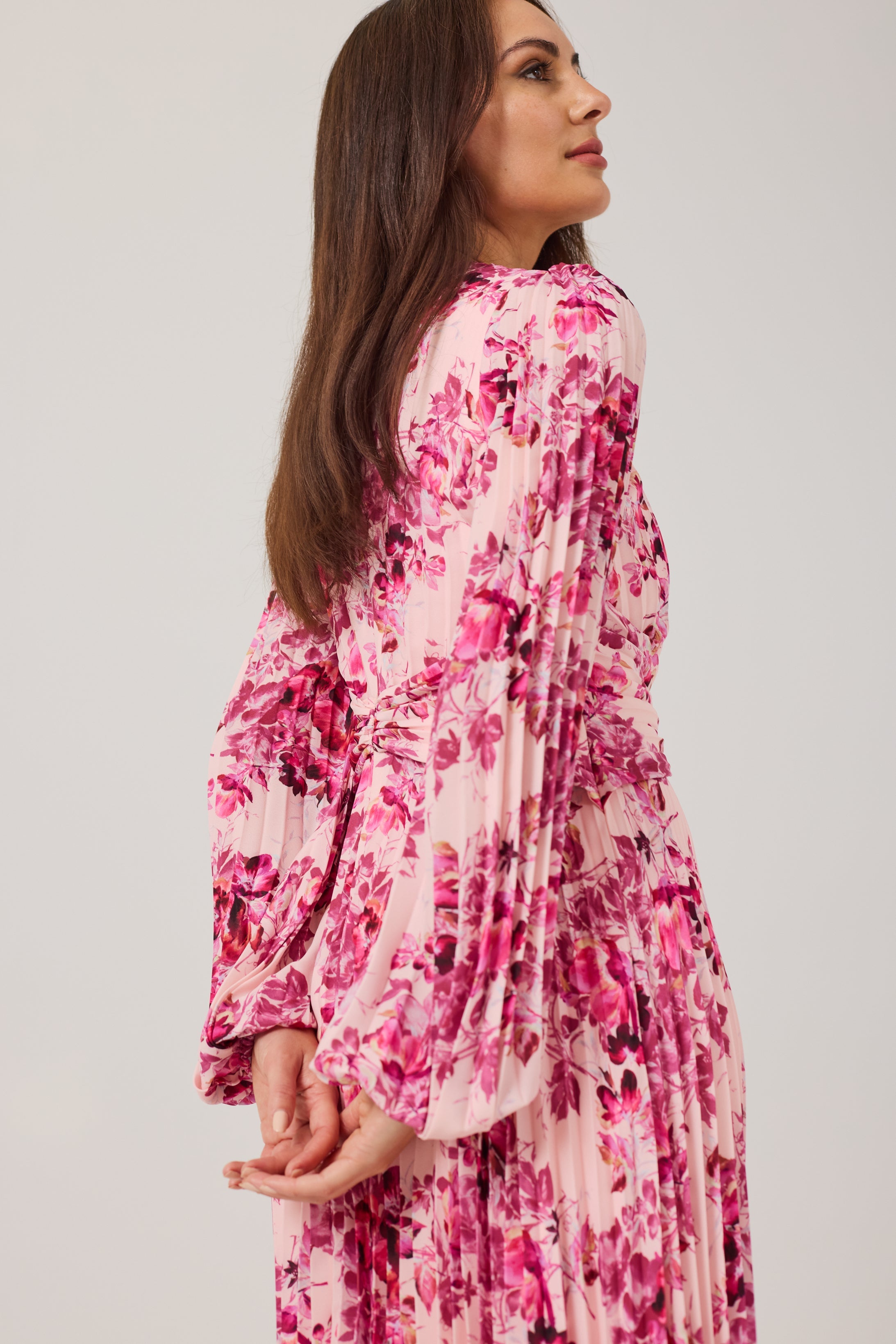 LENORA Pink Print Pleat dress.