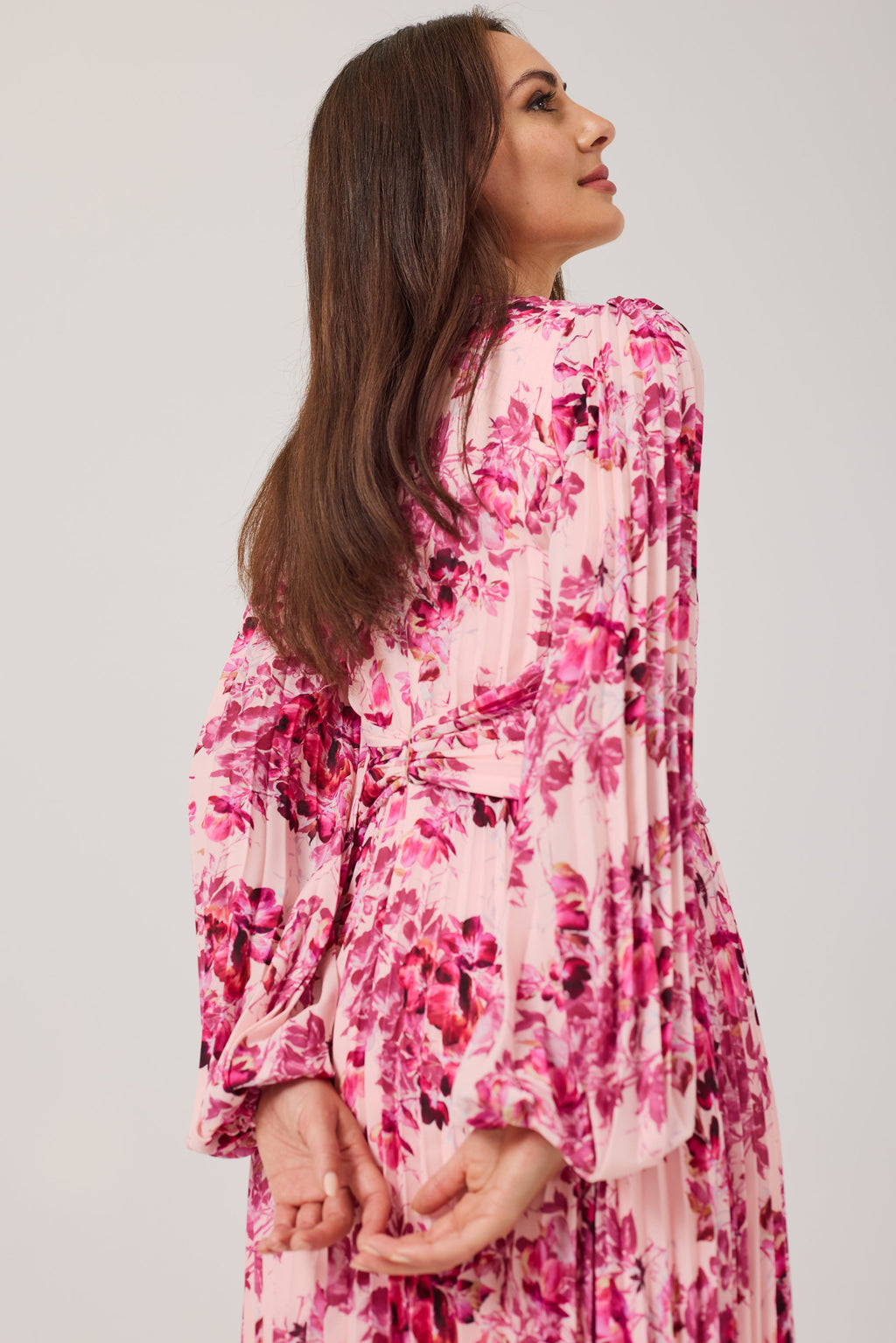LENORA Pink Print Pleat dress.