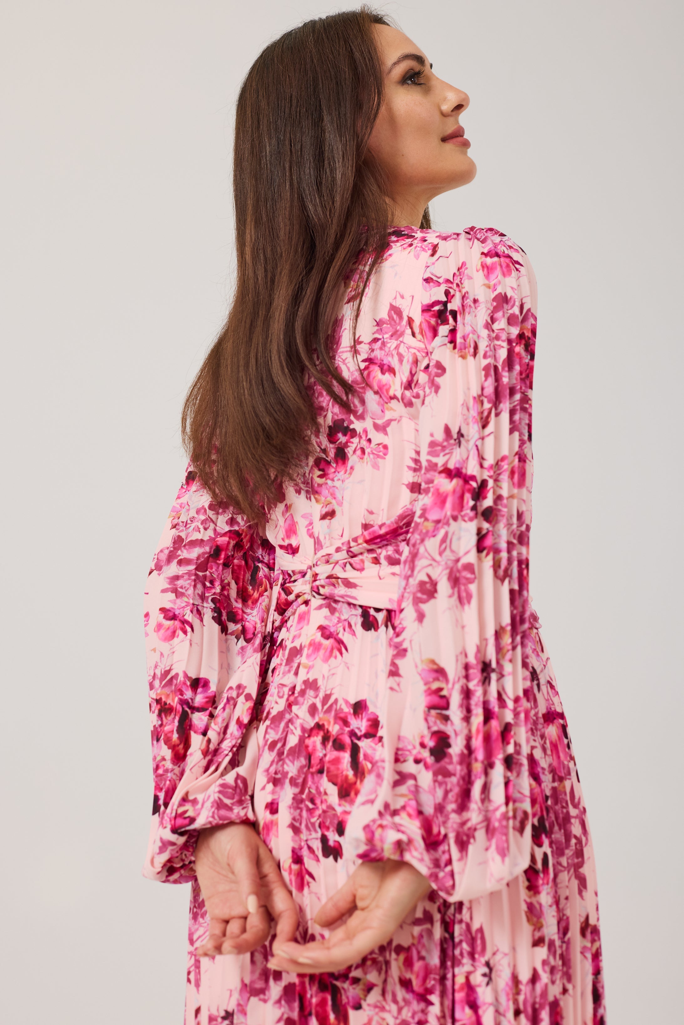 LENORA Pink Print Pleat dress.