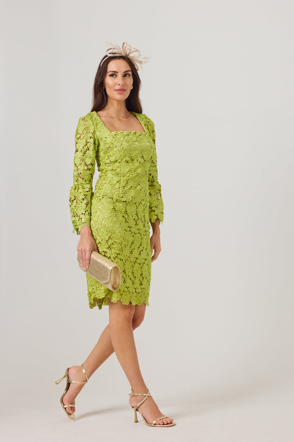 LUCY Chartreuse Lace Shift Dress.