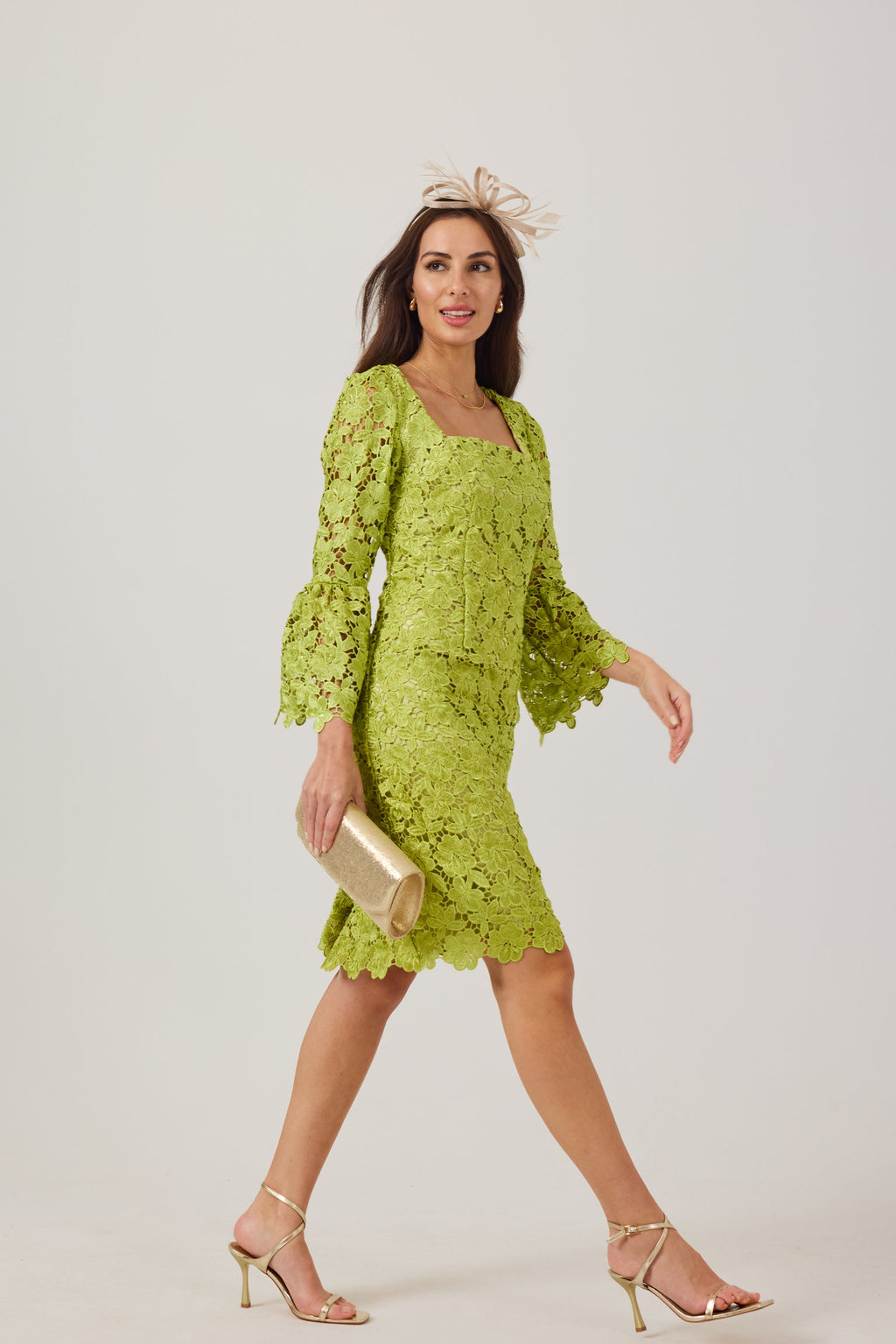 LUCY Chartreuse Lace Shift Dress.