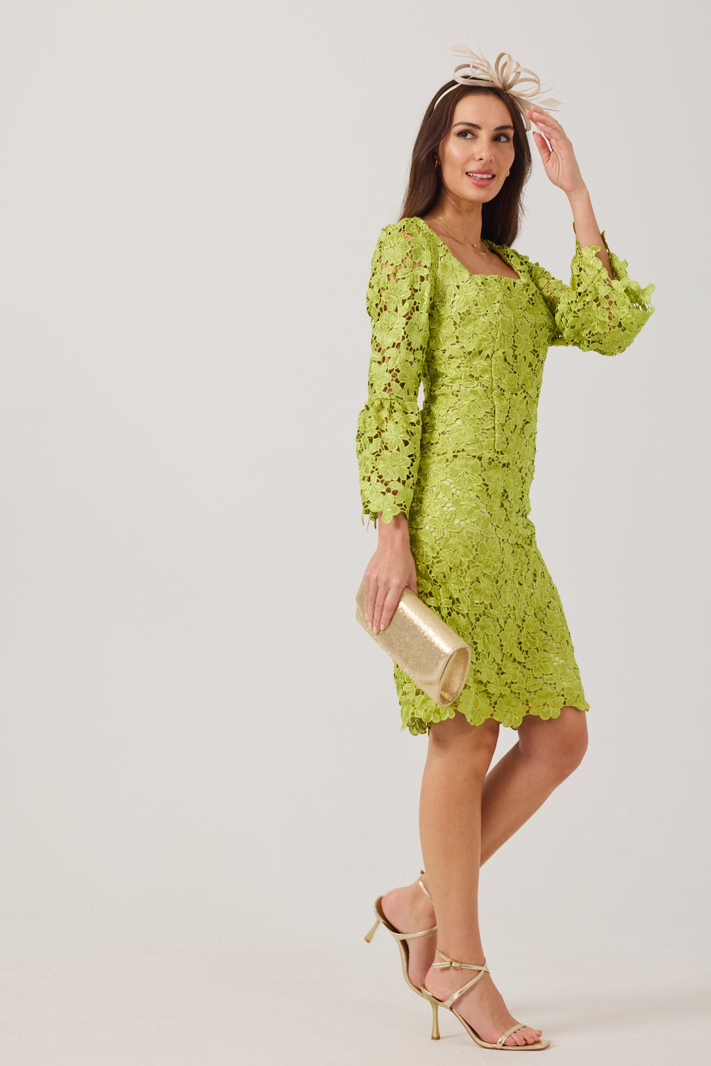 LUCY Chartreuse Lace Shift Dress.