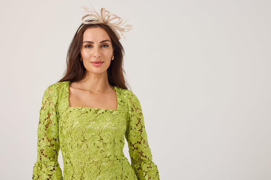 LUCY Chartreuse Lace Shift Dress.