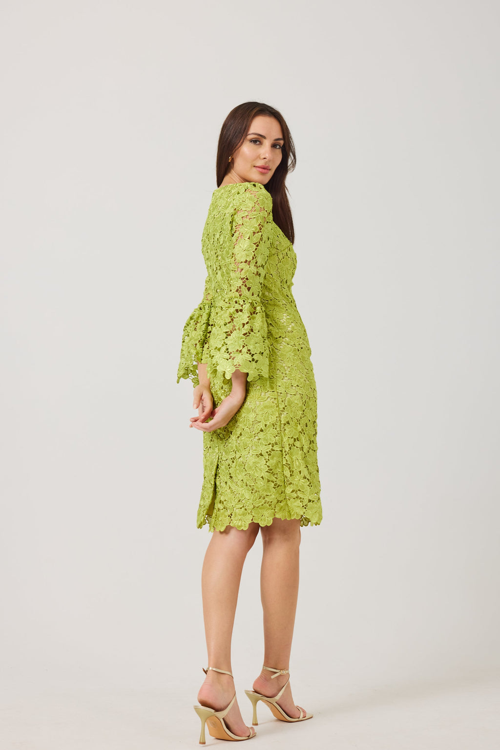 LUCY Chartreuse Lace Shift Dress.