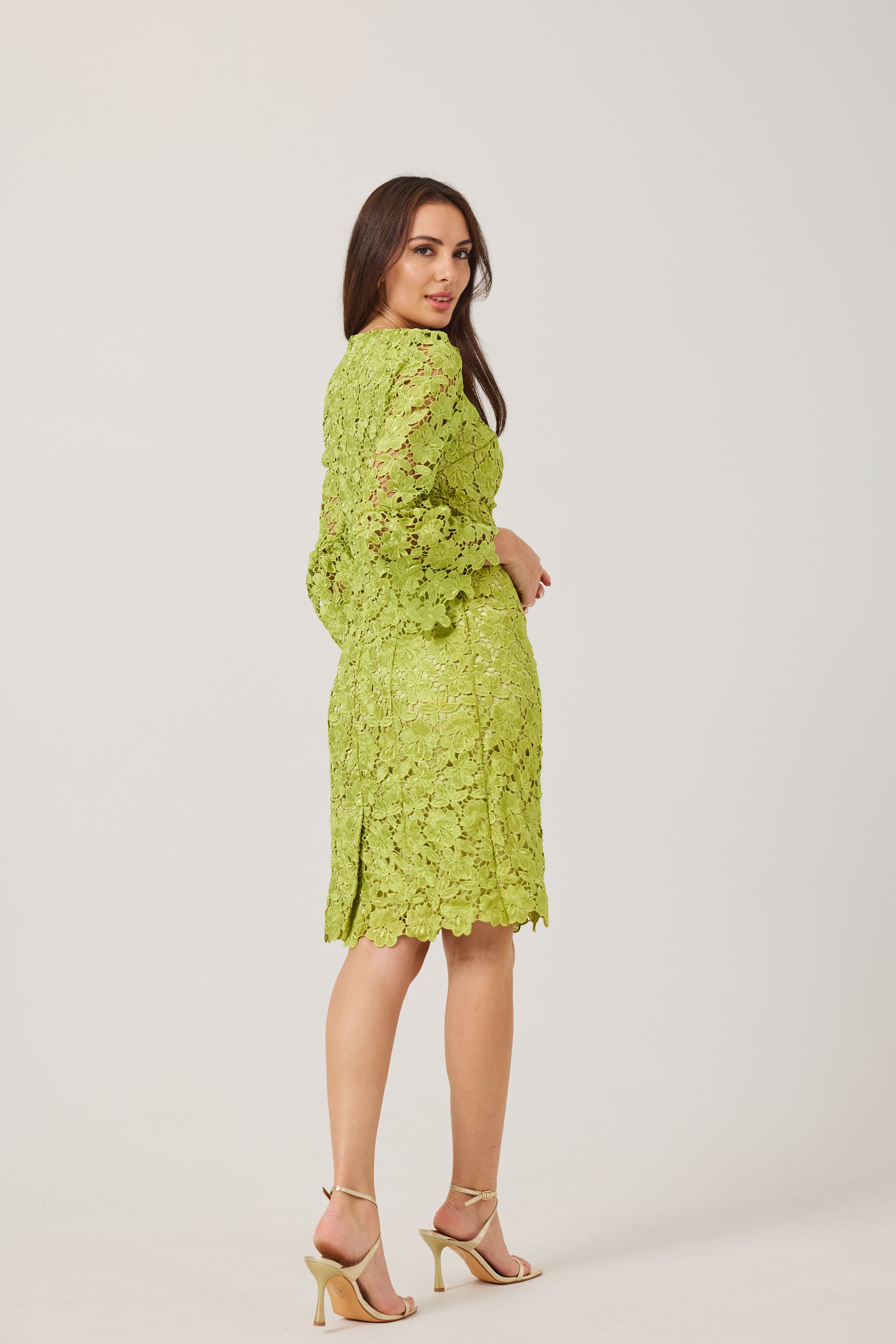 LUCY Chartreuse Lace Shift Dress.
