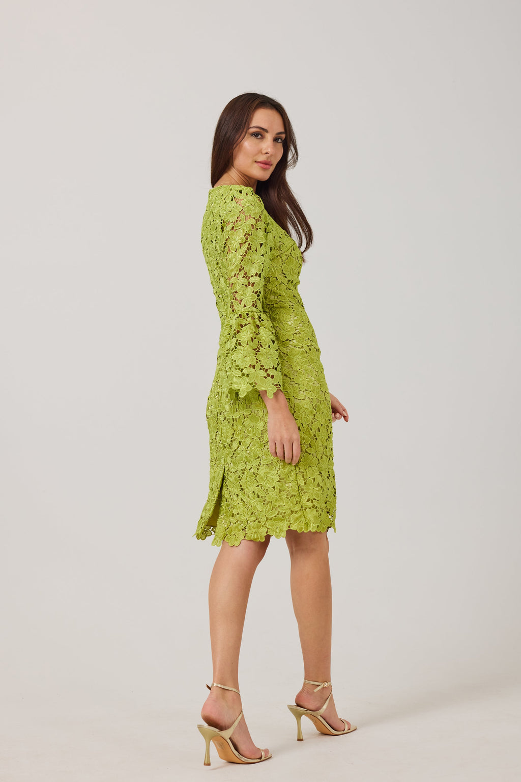 LUCY Chartreuse Lace Shift Dress.