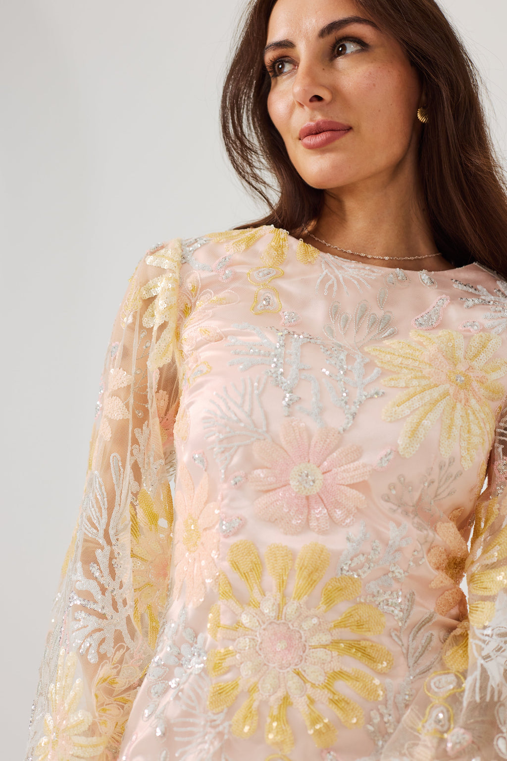 MIRANDA Sequin and Embroidered Shift Dress.