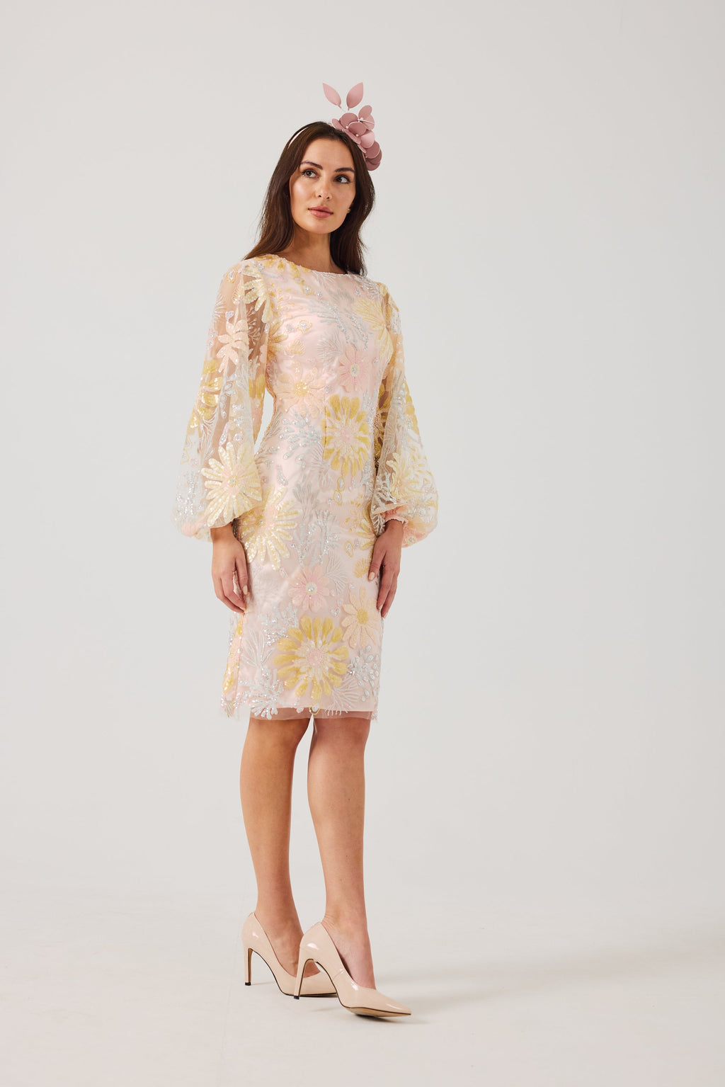 MIRANDA Sequin and Embroidered Shift Dress.