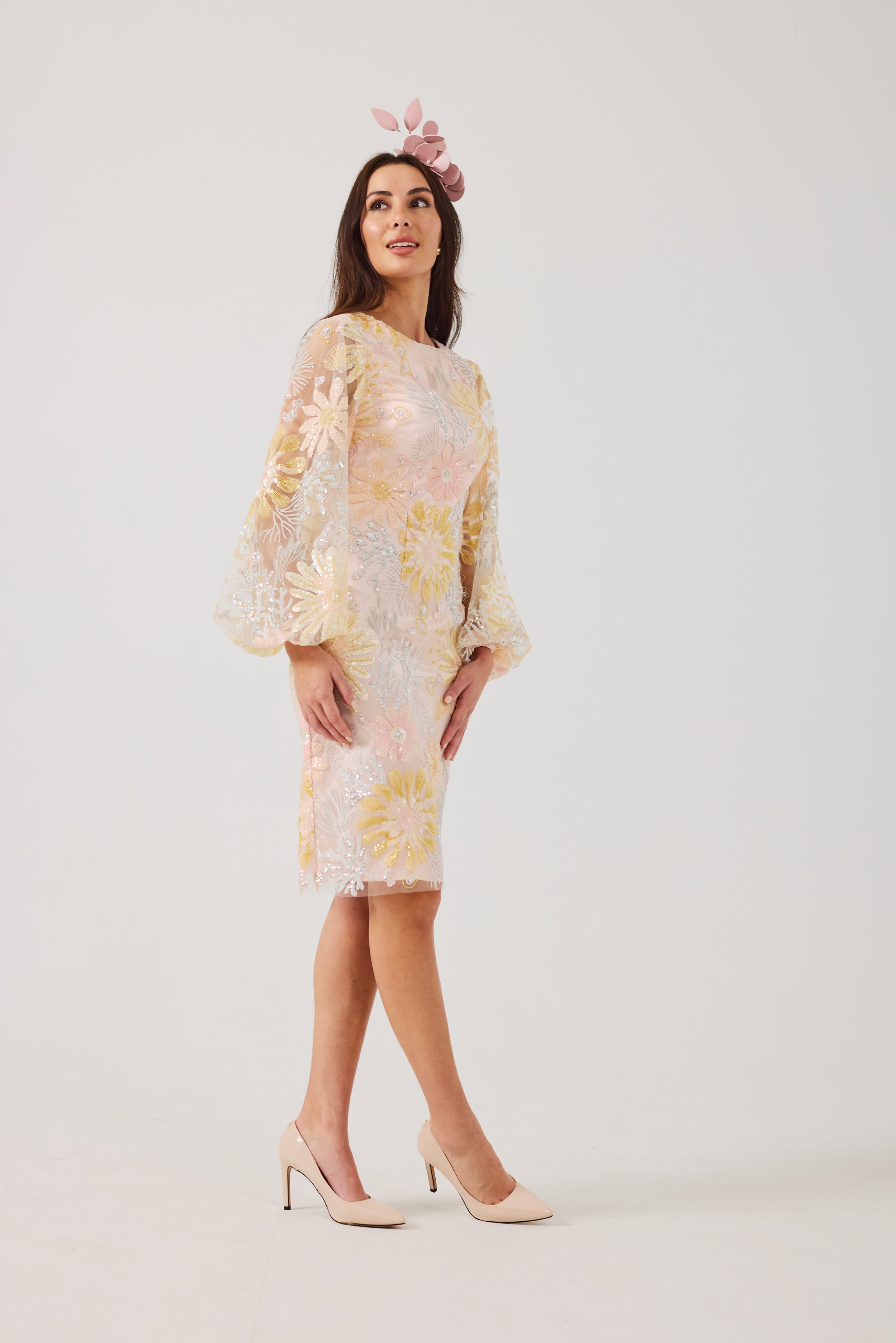 MIRANDA Sequin and Embroidered Shift Dress.