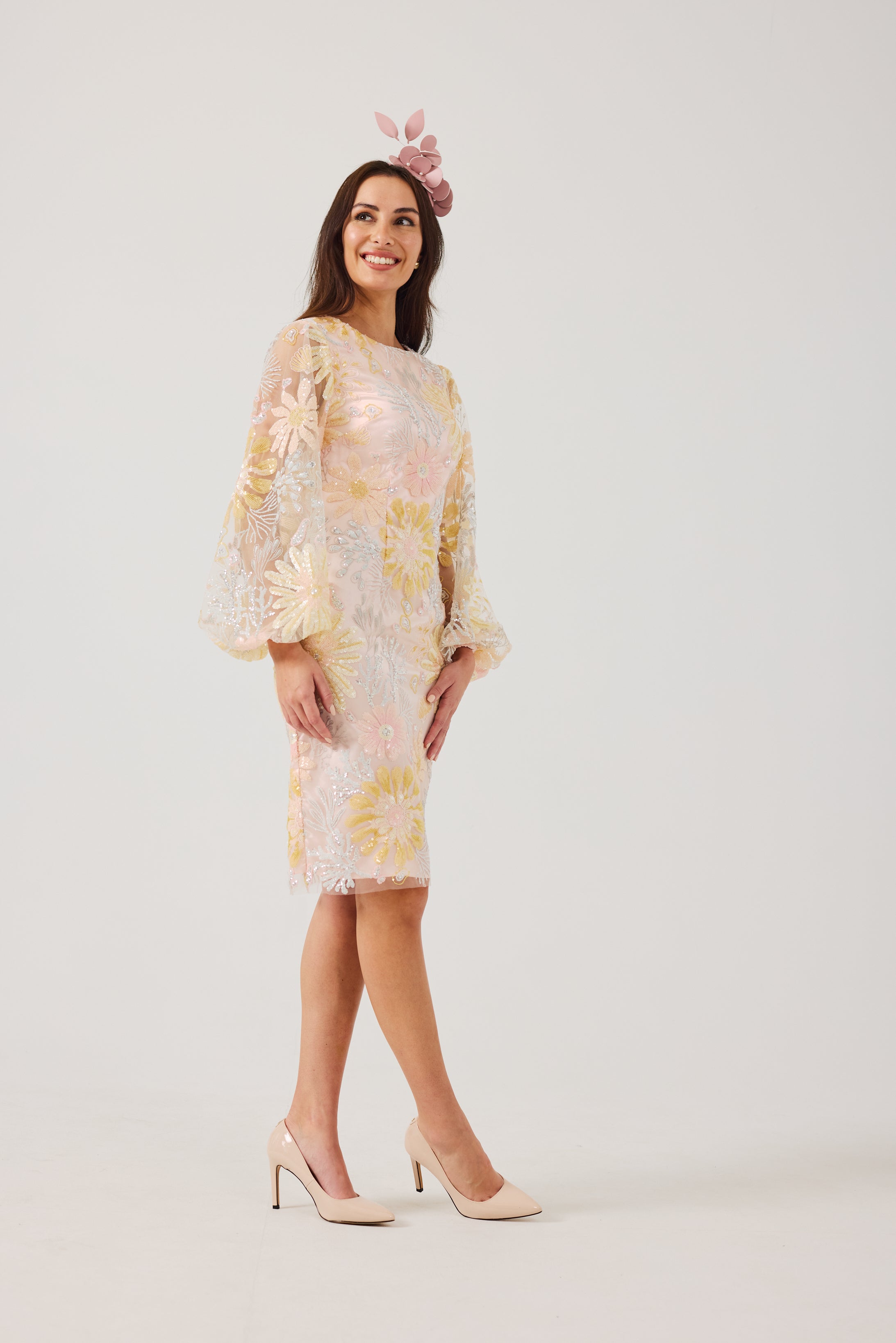 MIRANDA Sequin and Embroidered Shift Dress.