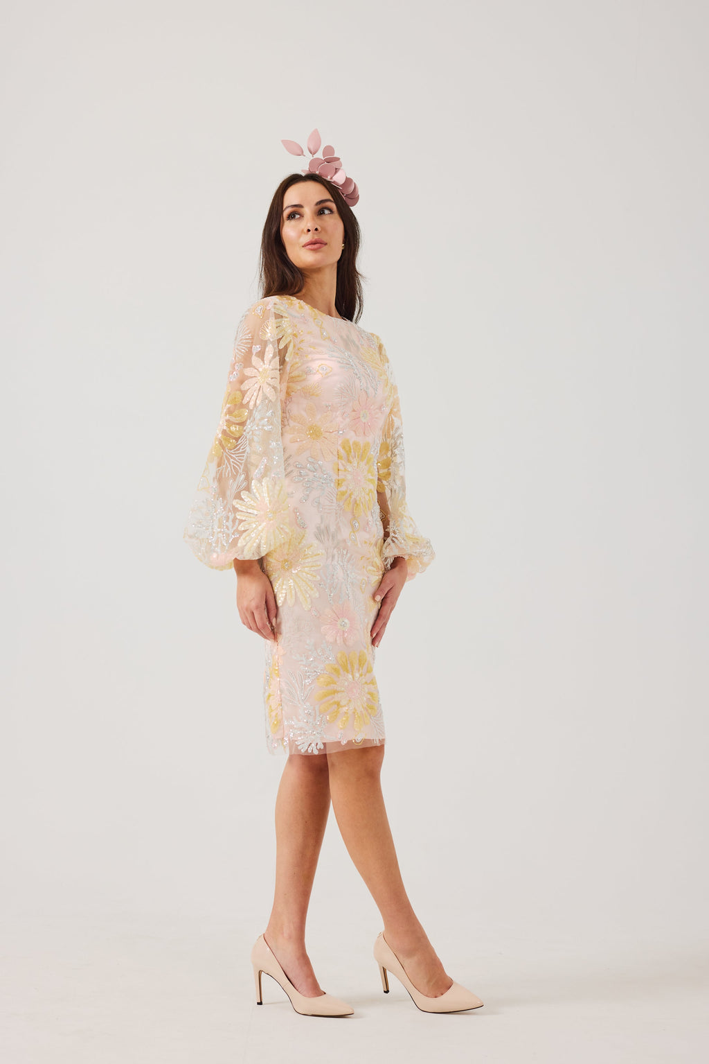 MIRANDA Sequin and Embroidered Shift Dress.