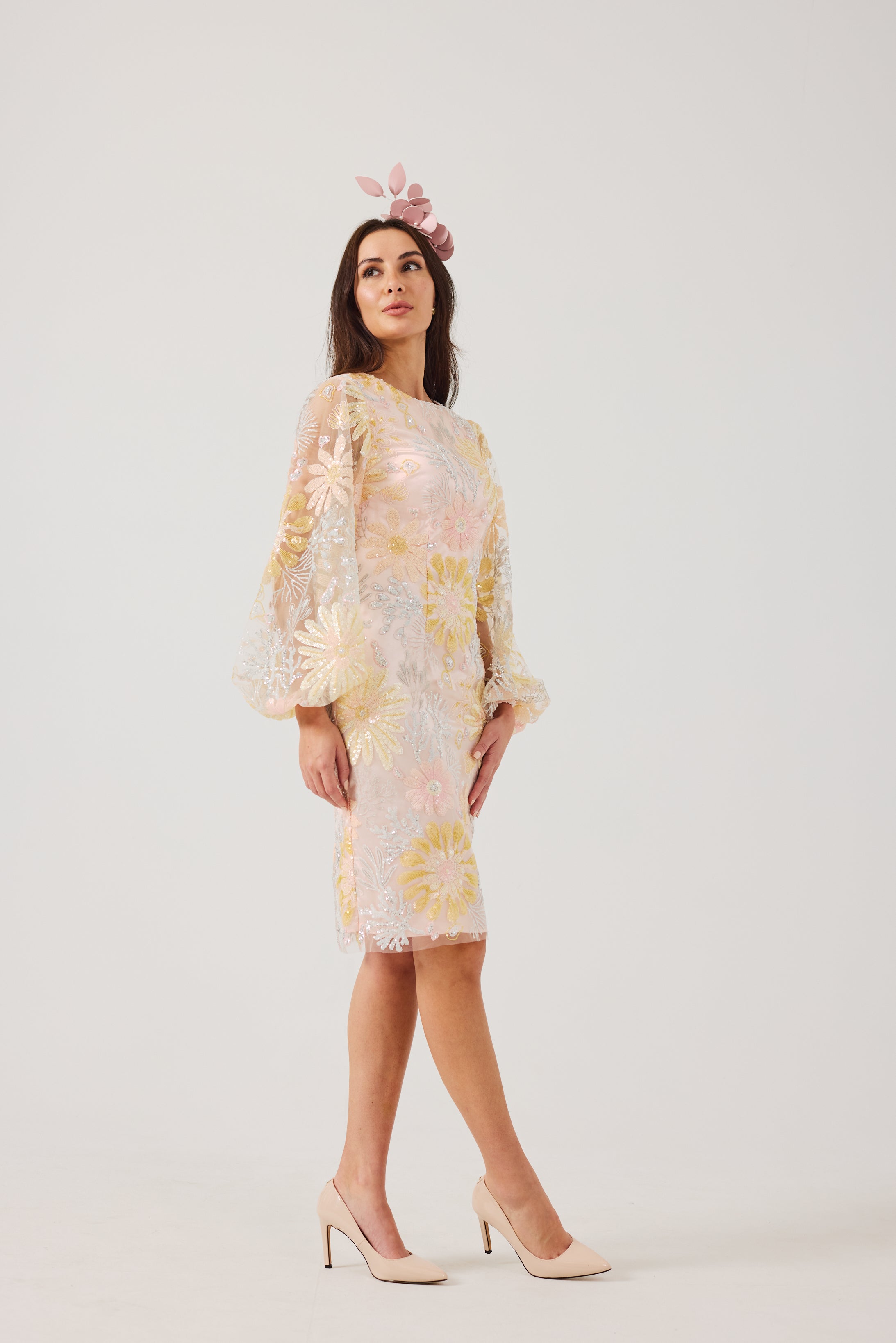 MIRANDA Sequin and Embroidered Shift Dress.
