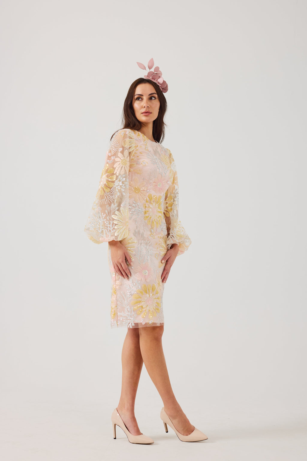 MIRANDA Sequin and Embroidered Shift Dress.