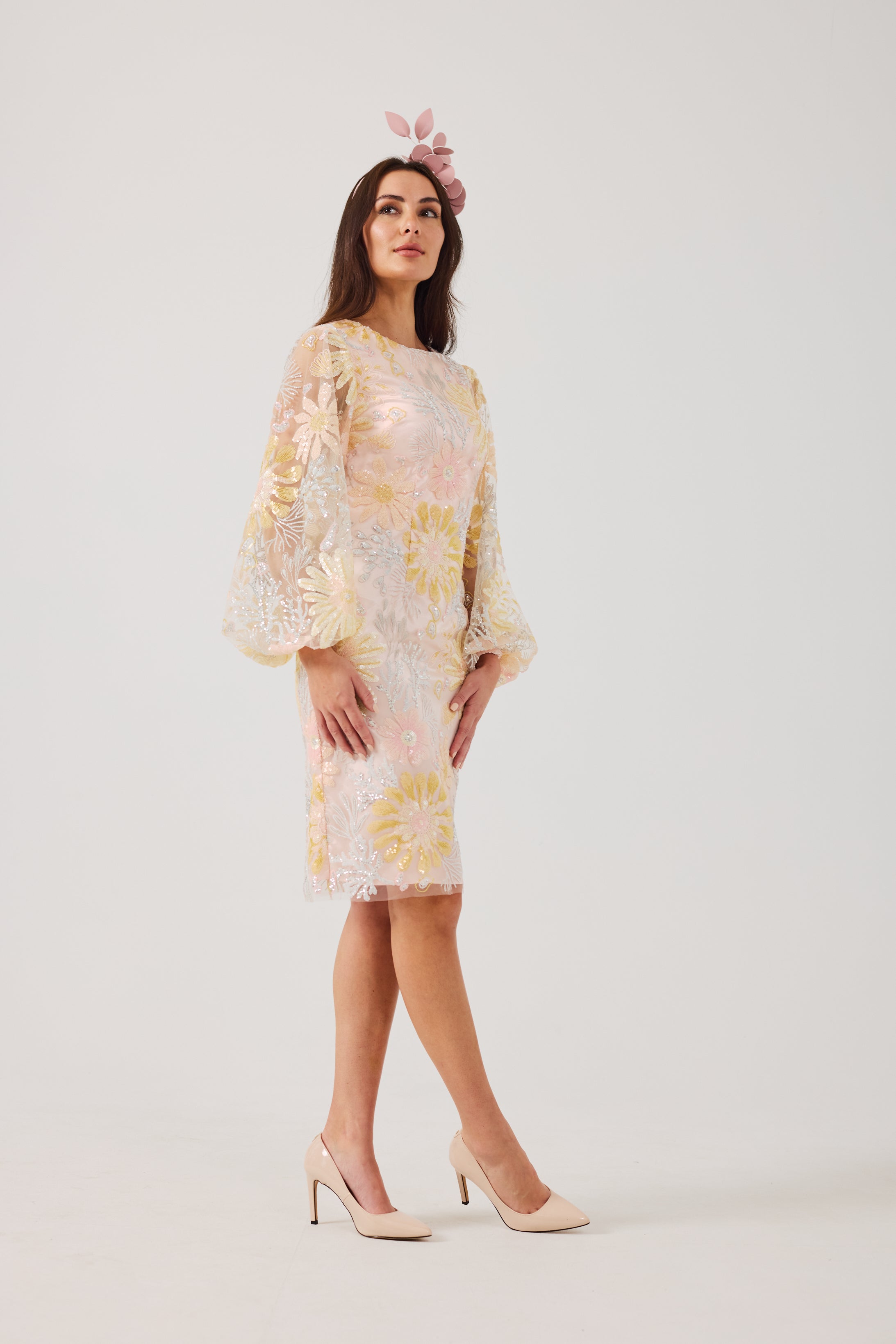 MIRANDA Sequin and Embroidered Shift Dress.