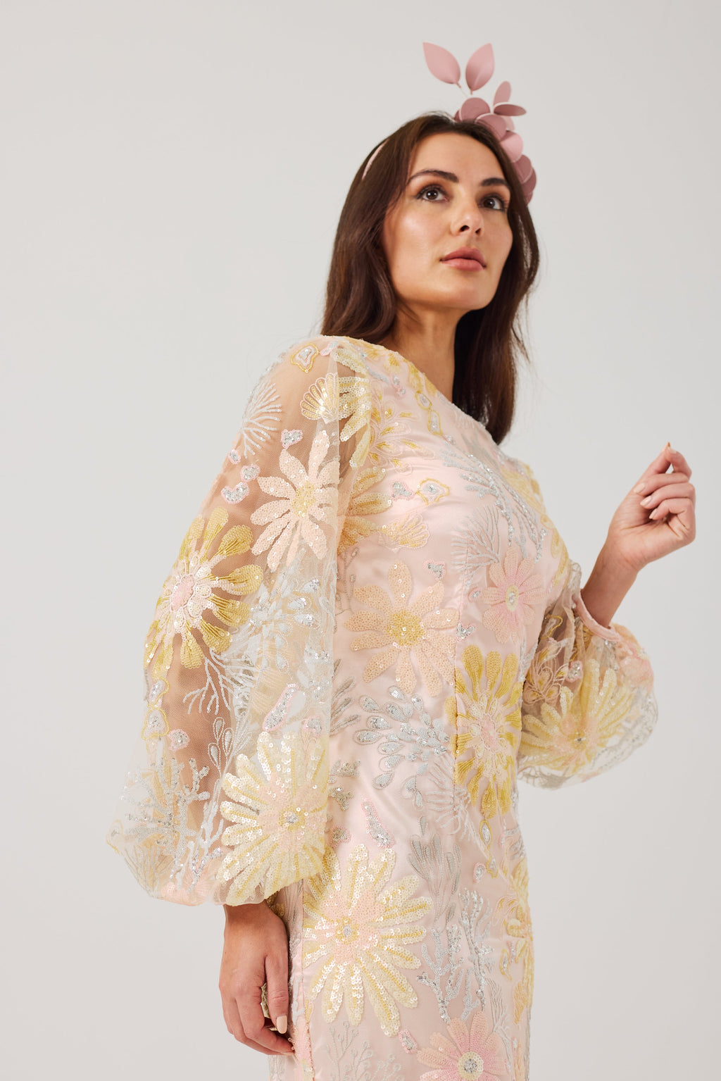MIRANDA Sequin and Embroidered Shift Dress.