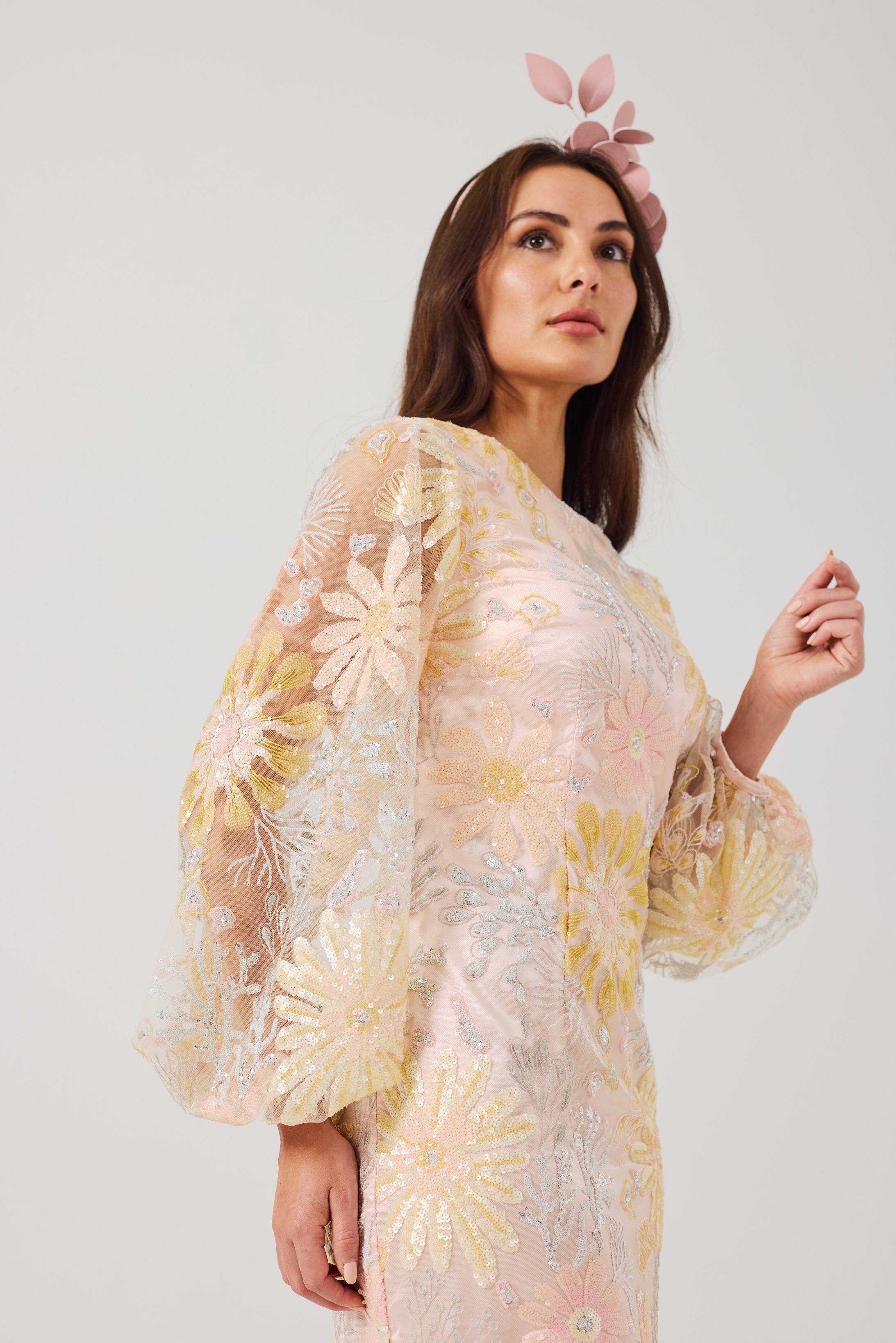 MIRANDA Sequin and Embroidered Shift Dress.