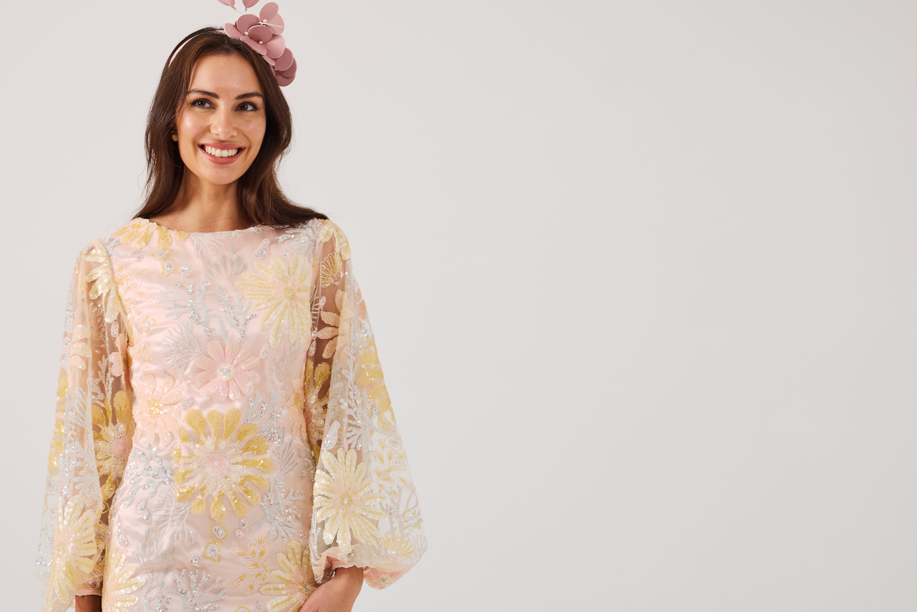 MIRANDA Sequin and Embroidered Shift Dress.