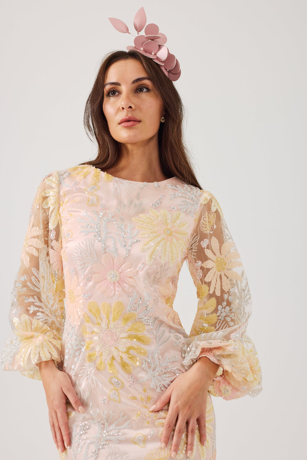 MIRANDA Sequin and Embroidered Shift Dress.